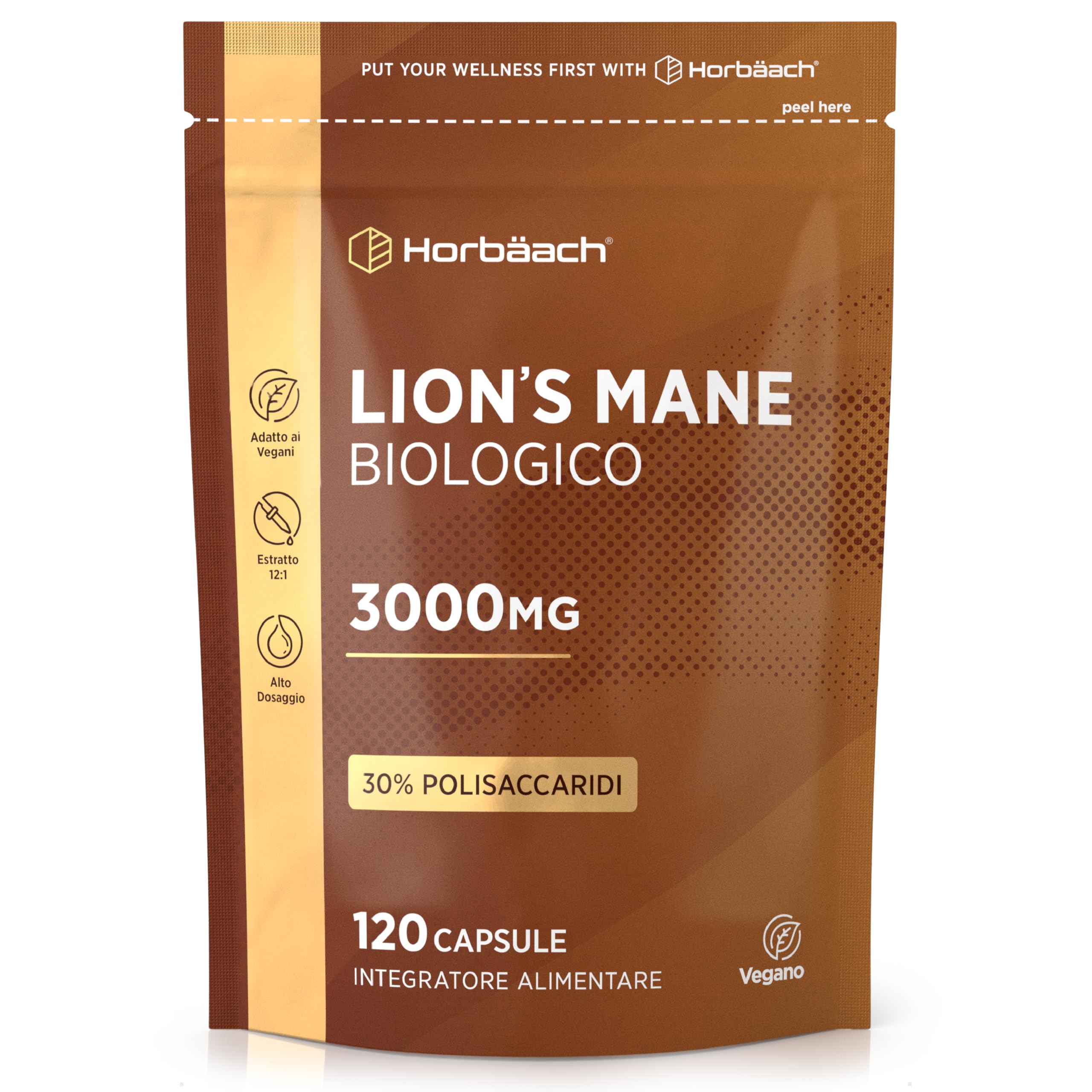Lions Mane Bio 3000 mg | 120 Capsule Vegane | Hericium Erinaceus | Criniera di Leone Fungo Integratore | Estratto di Funghi ad Alto Dosaggio | Mushroom Supplement | Horbaach