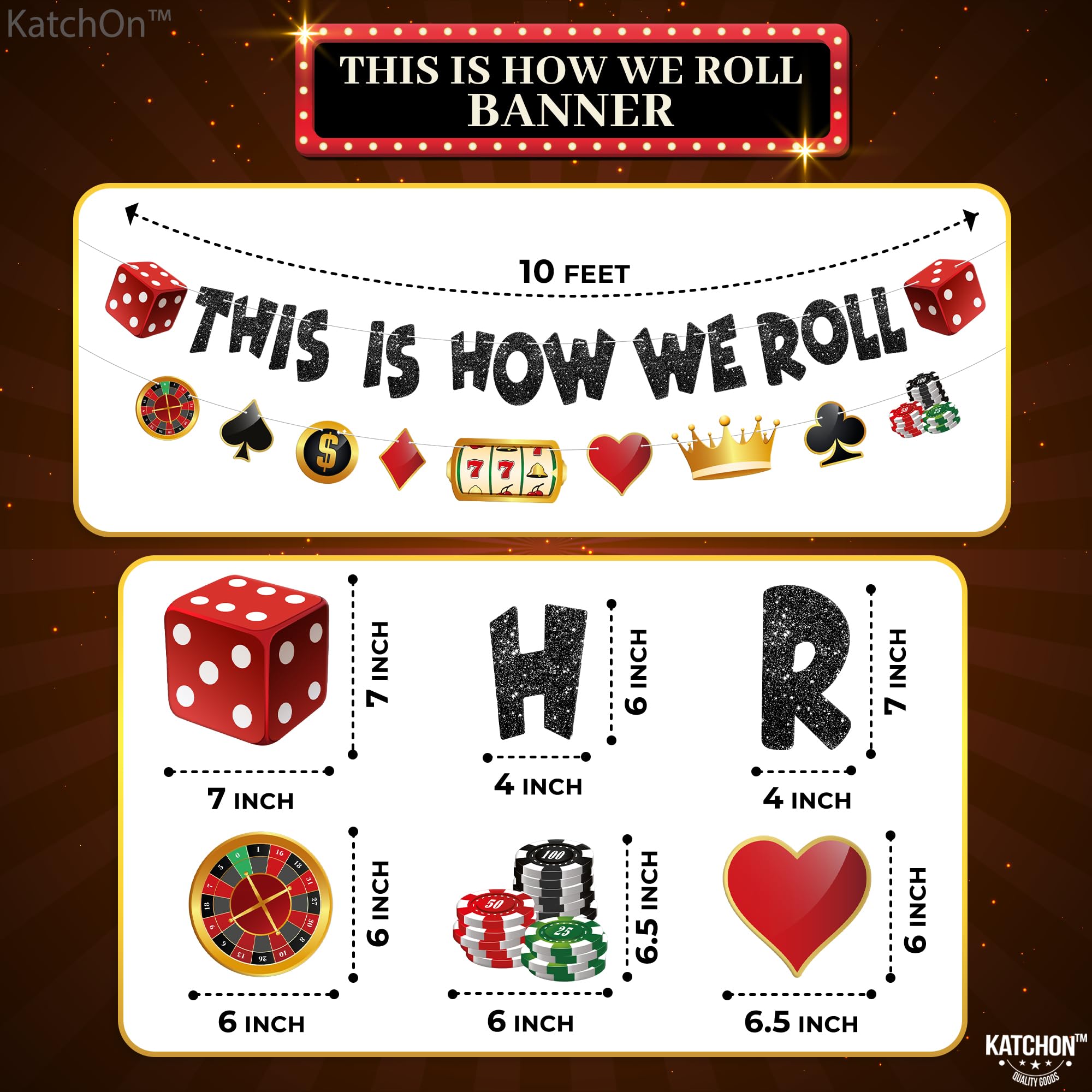 "This Is How We Roll" Casino-Party-Banner (ca. 3 M) - Aus Schwarzem Glitzerpapier, Für Vegas-Partys