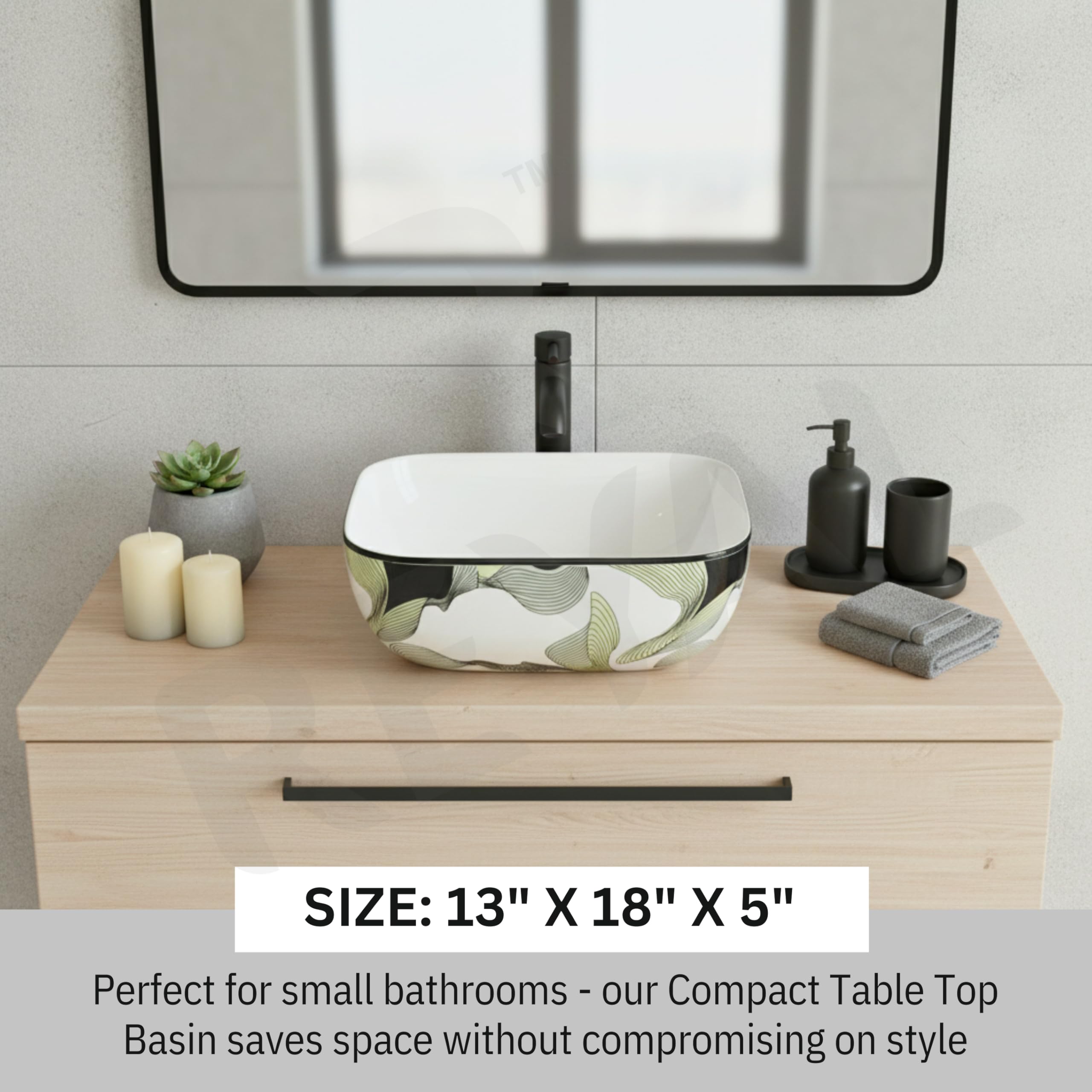 Reyal Ceramic Wash Basin - Modern Vessel Sink -6