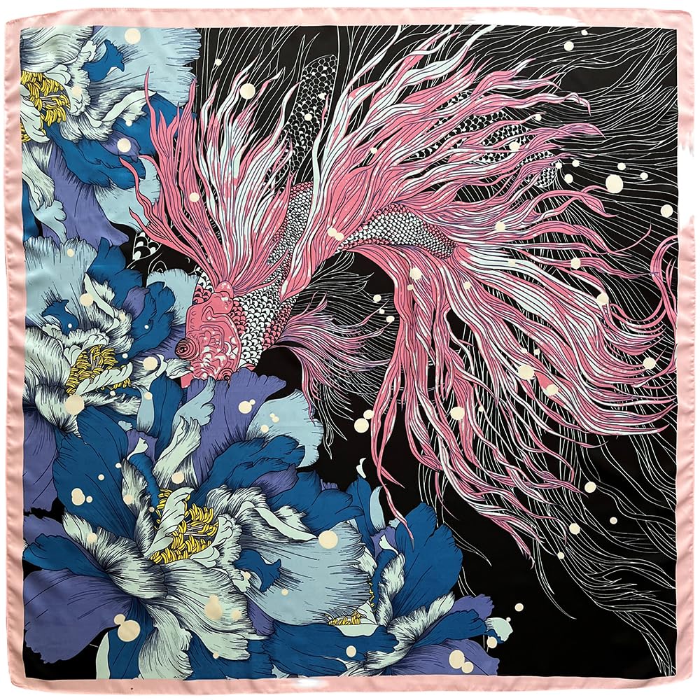 Julunar Silk Like Head Scarf for Women - Satin Large Hair Scarves - 35" Square Silk Hair Wrap for Sleeping with Gift Packed, B014-1 Goldfish Pink, Large