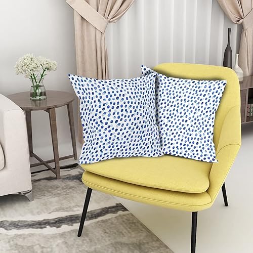 Miniatura 7 de Sweetshow Fundas de almohada de lunares blancos y azules de 18 x 18 pulgadas, con pinceladas de acuarela a lunares, funda de cojín bohemia cuadrada