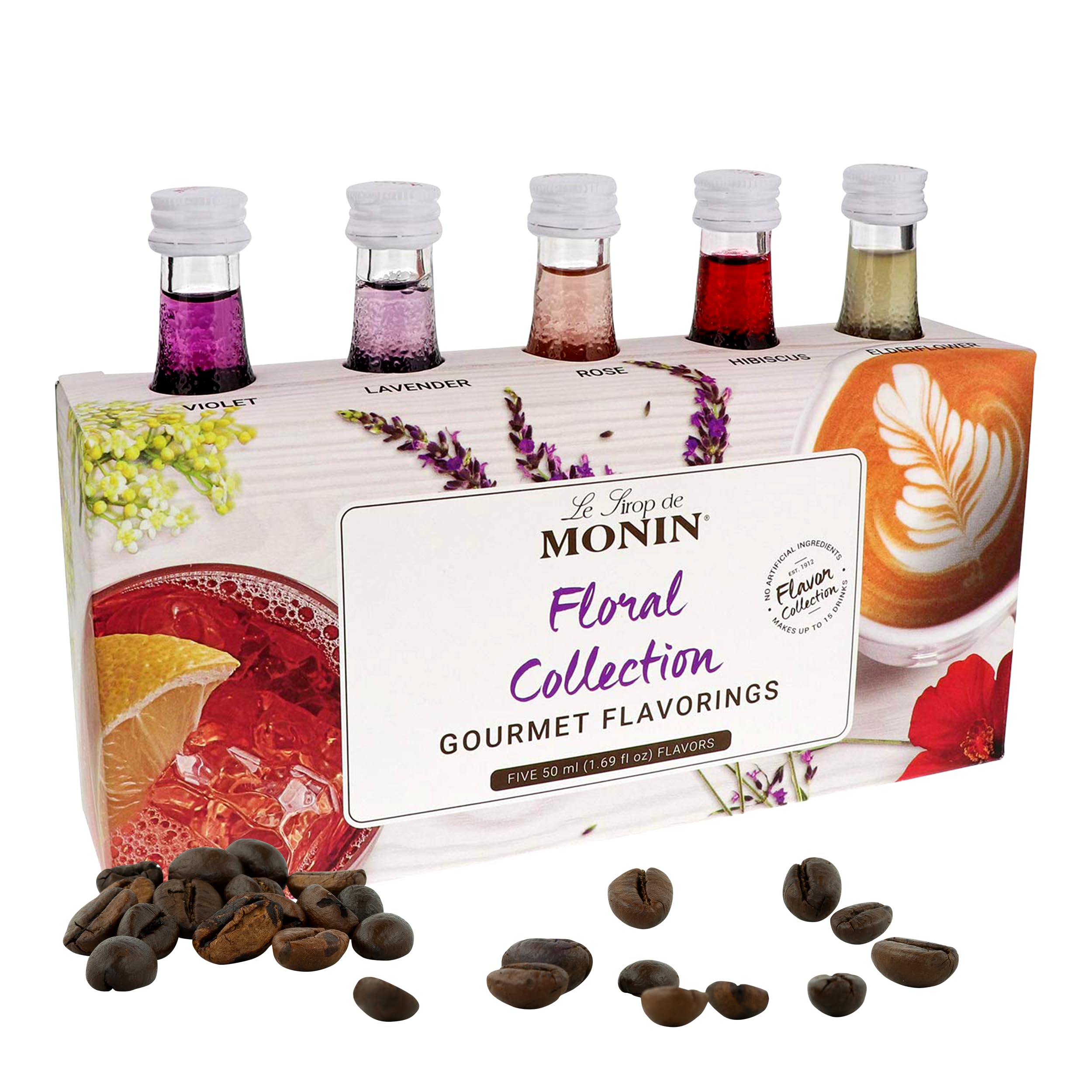 Gourmet Flavorings Floral Collection, Great for Cocktails, Lemonades, Teas, & Sodas, Gluten-Free, Dairy-Free, (Violet, Lavender, Rose, Hibiscus, & Elderflower) | 50 ml Per Bottle