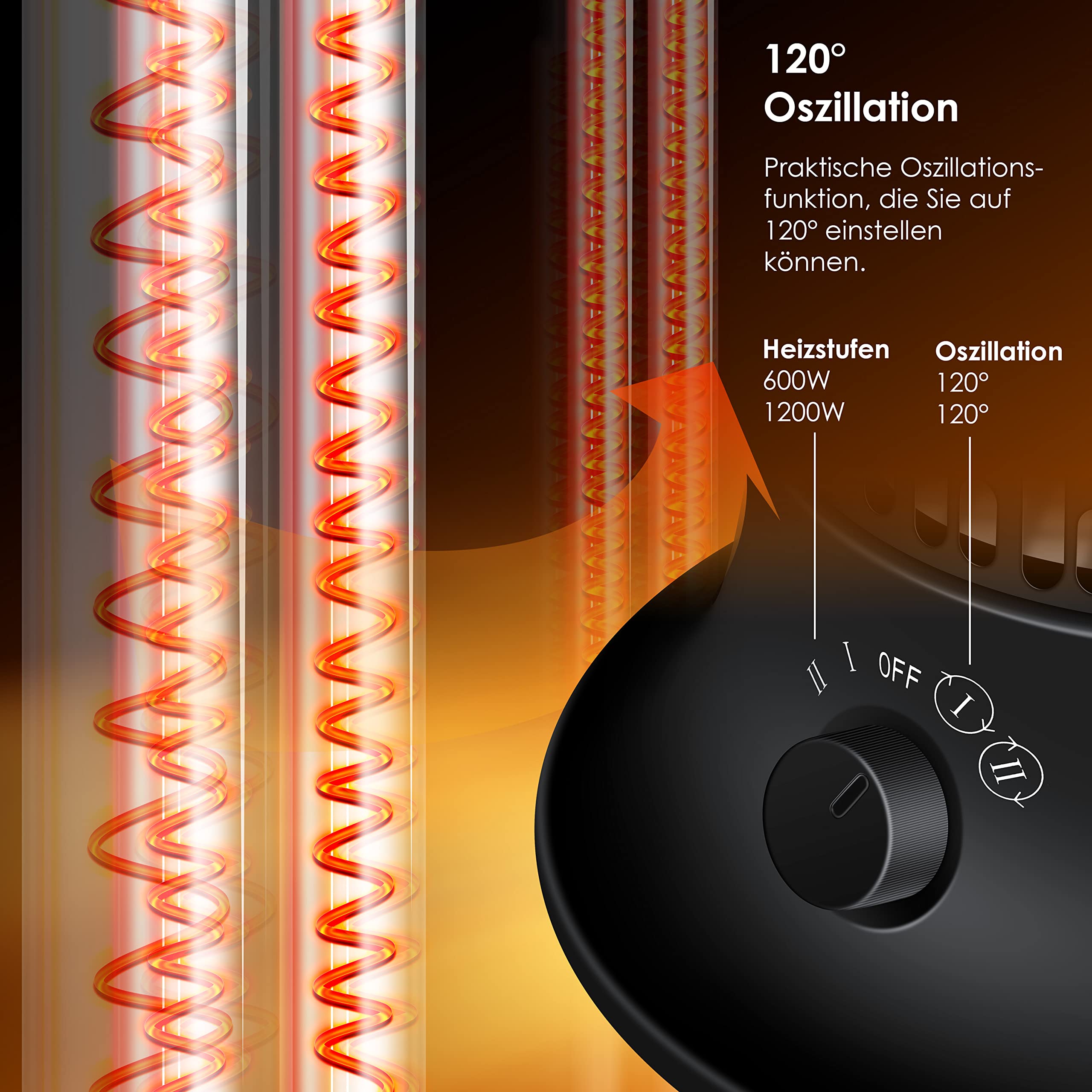 KESSER® Standheizstrahler Infrarotheizung, 1200W Heizstrahler Energieeffiziente Heizung Innenraum mit 360° Oszillation, Infrarotheizung Standgerät, Elektroheizung IP55, Terrassen-Heizstrahler, Schwarz