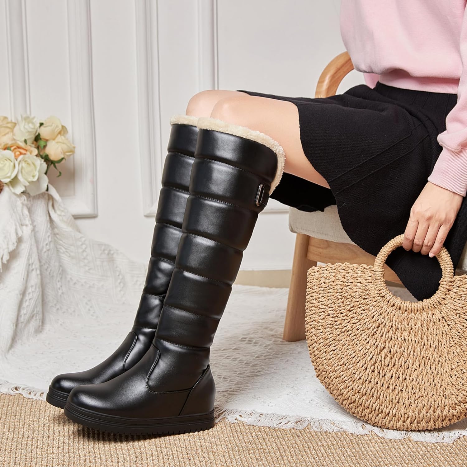 Gicoiz Women Warm Knee High Platform Snow Boots Comfort