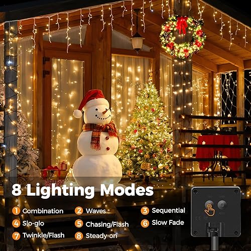 Miniatura 2 de Paquete de 4 luces solares de Navidad de 160 pies, 400 luces LED solares para exteriores con 8 modos de iluminación, luces solares impermeables para