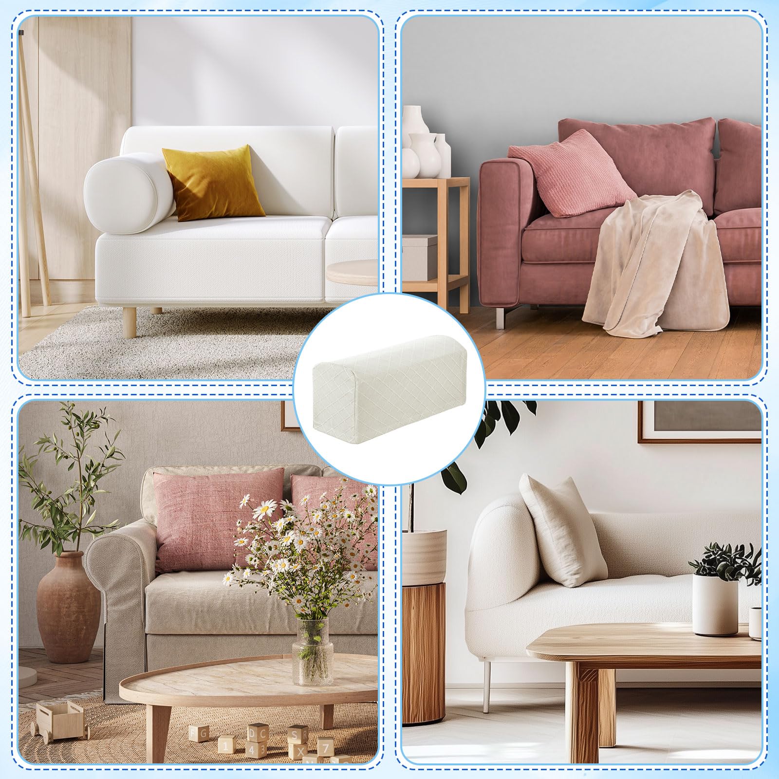 QUARKZMAN 2Pcs Fundas Estirables para Reposabrazos para Sillones Blanco | Fundas De Poliéster Con Patrón De Diamante, Y Sofás Reclinables, Con Alfileres De Torsión Para Sillas Sofás