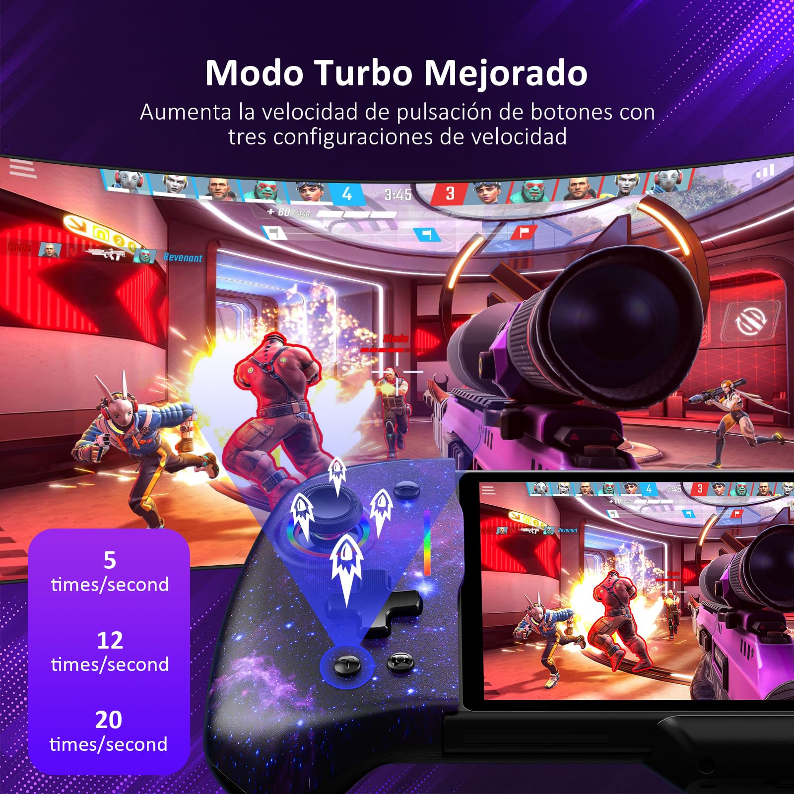 NexiGo Hall Effect Gripcon (Sin Deriva, Sin Zona Muerta) con Joystick de Detección de Efecto Hall para Switch/Switch OLED, Luz RGB Ajustable, Giroscopio de 6 Ejes, Turbo, Mapeo (Cosmic Nebula)