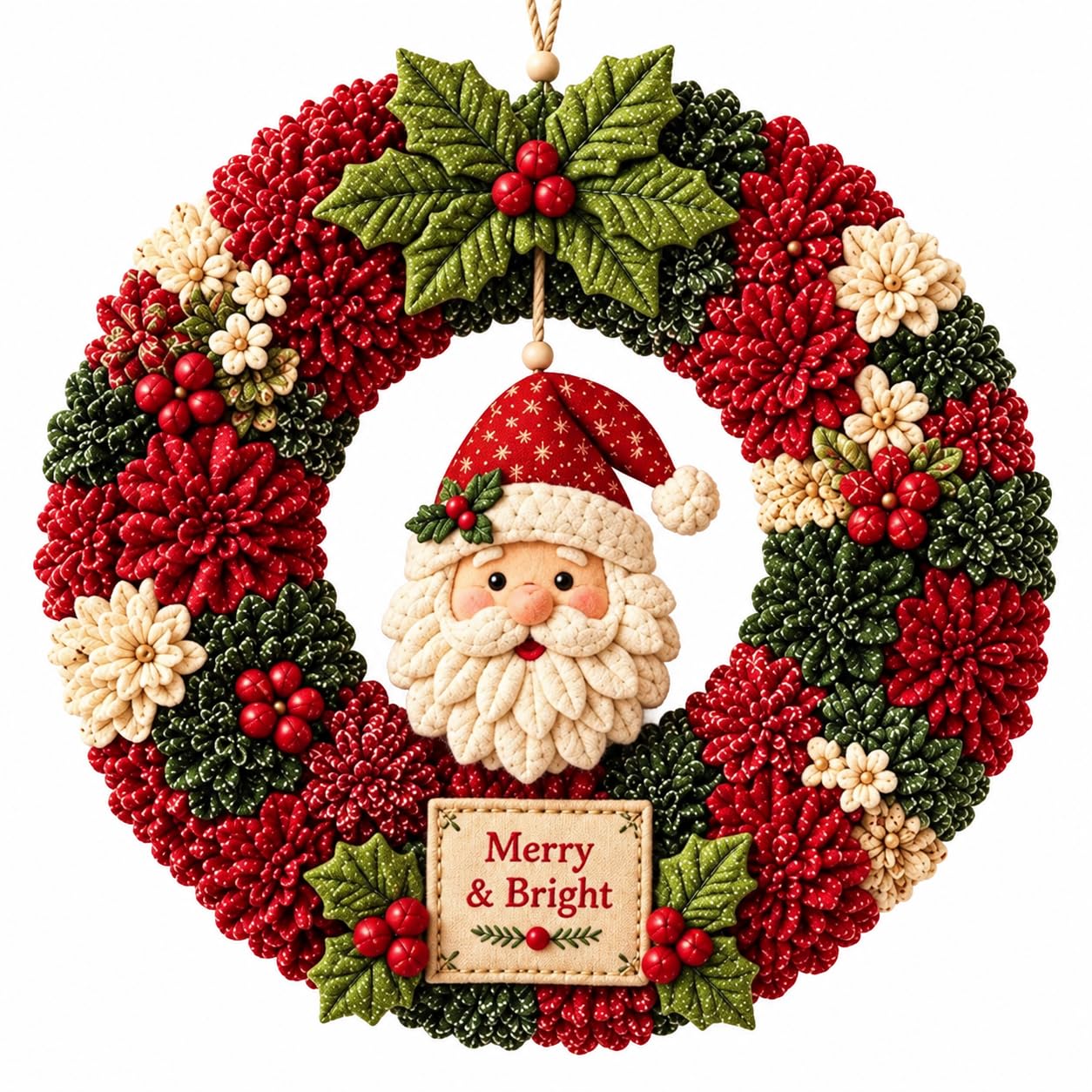 XQMMGO Christmas Fabric Poke Wreath DIY Kit, 3D Santa Door Craft, Santa