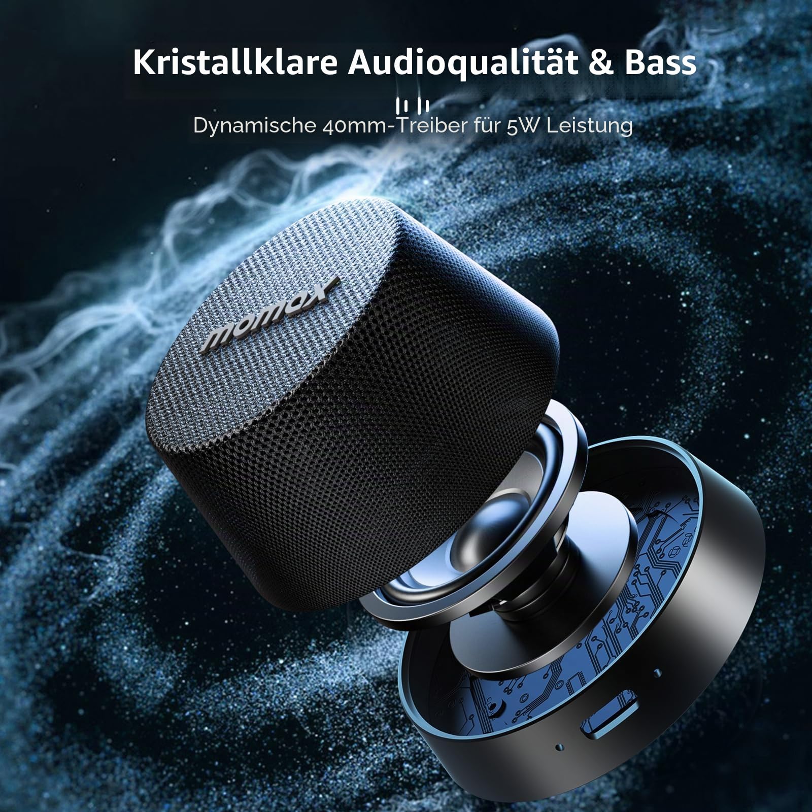 MOMAX Magnetisch Tragbarer Wireless Lautsprecher Speaker, IPX6 Wasserdicht Mini Musikbox,Verbesserter Bass, 12 Stunden Wiedergabezeit, TWS-Stereo,USB-C Outdoor Lautsprecher Klein für Party Desktop