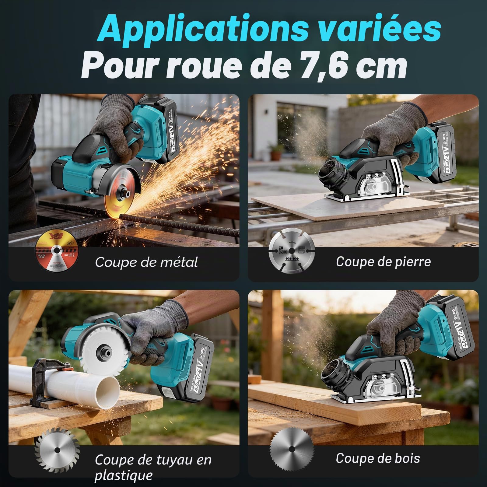 Mini Meuleuse d'angle sans fil Compatible avec Batterie Makita 18V, 76mm 19500tr/min, 2 Batteries 4,0Ah, 5 Disques