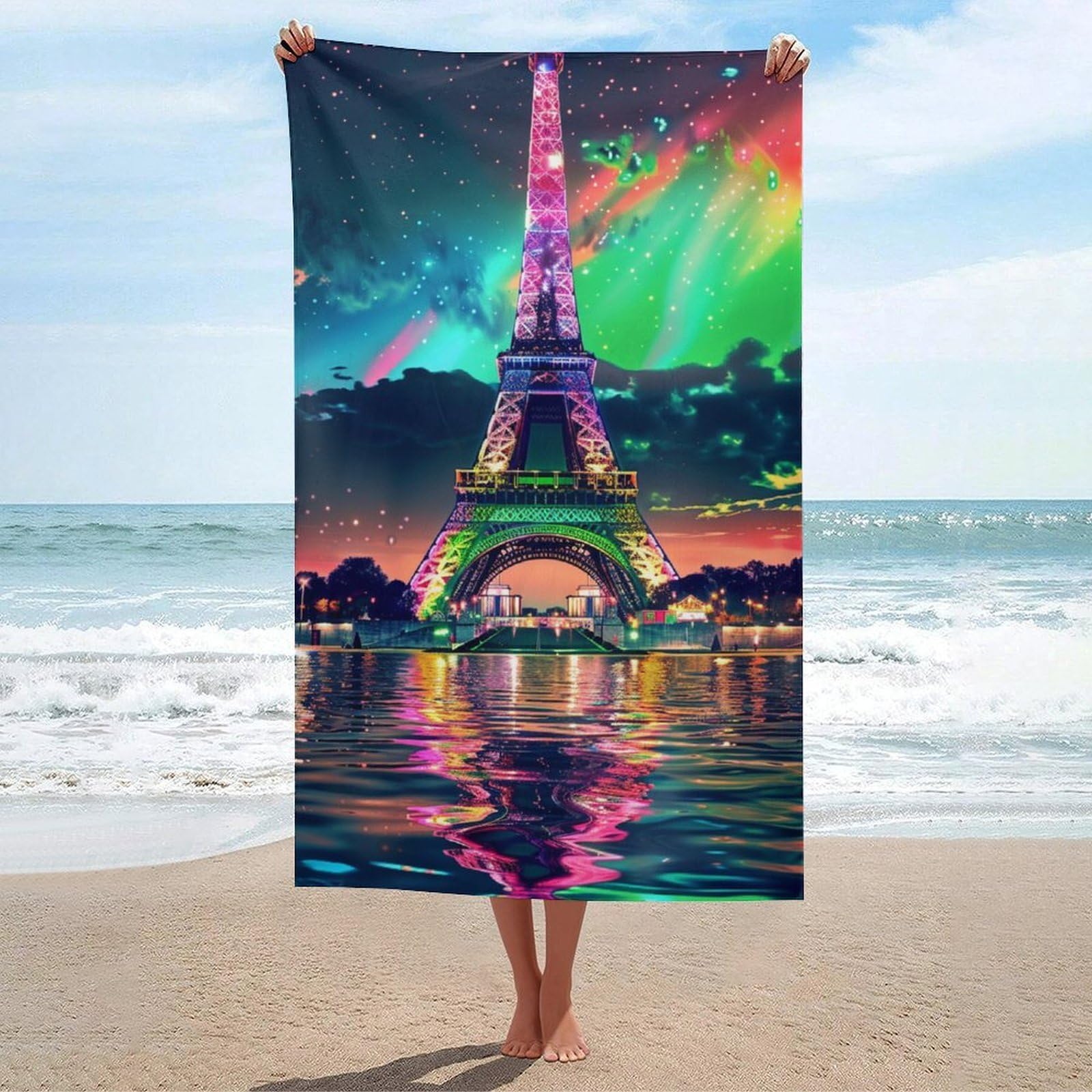 Serviette de plage Tour Eiffel microfibre sport et natation pour musculation