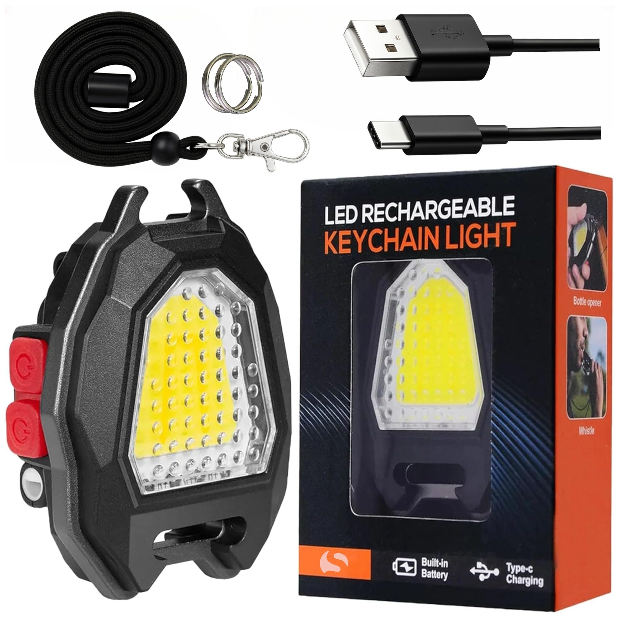 Sofronics Keychain LED Flashlight 7 Light Modes COB Work Light 800 Lumens Rechargeable Torch with Lighter Whistle Bottle Opener Magnet Emergency Multitool with Lanyard for Camping Outdoor Use-image-18