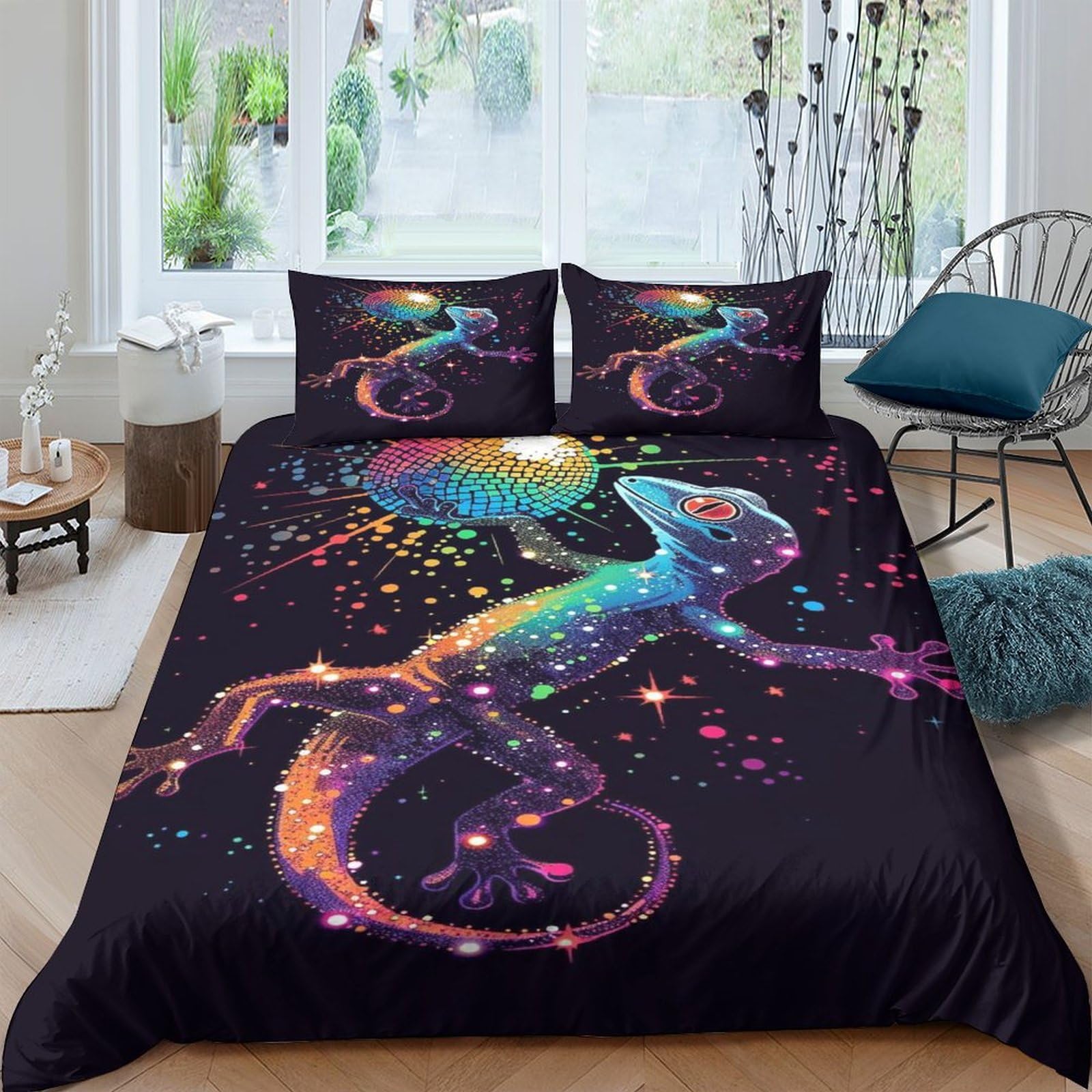 VesFy Creative Gecko for Boys Girls Duvet Cover Quilt Cover Comforter Covers 3D Printed Animal with Zipper Closure Soft Microfiber with Pillow Cases Bedding Set 3 Pieces Double（200x200cm）
