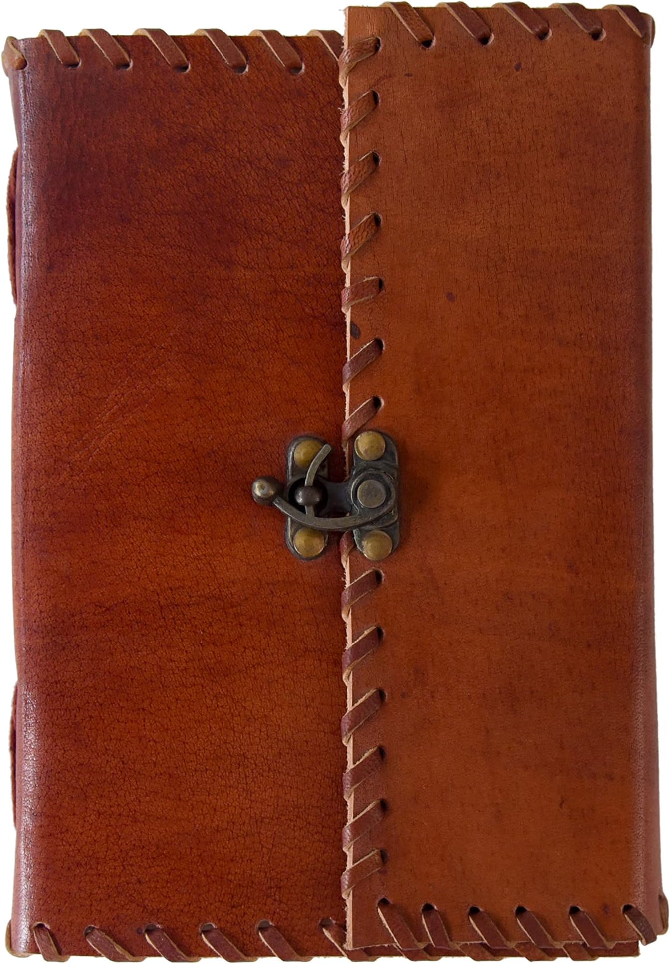TEJ SHREE Elegant Handmade Classic Brown Leather Diary: Unique Notebook with Rustic Charm, Perfect for Journaling and Note-taking, Brass Lock on Flap, 180 Pages, 125-150 GSM, 8 * 6