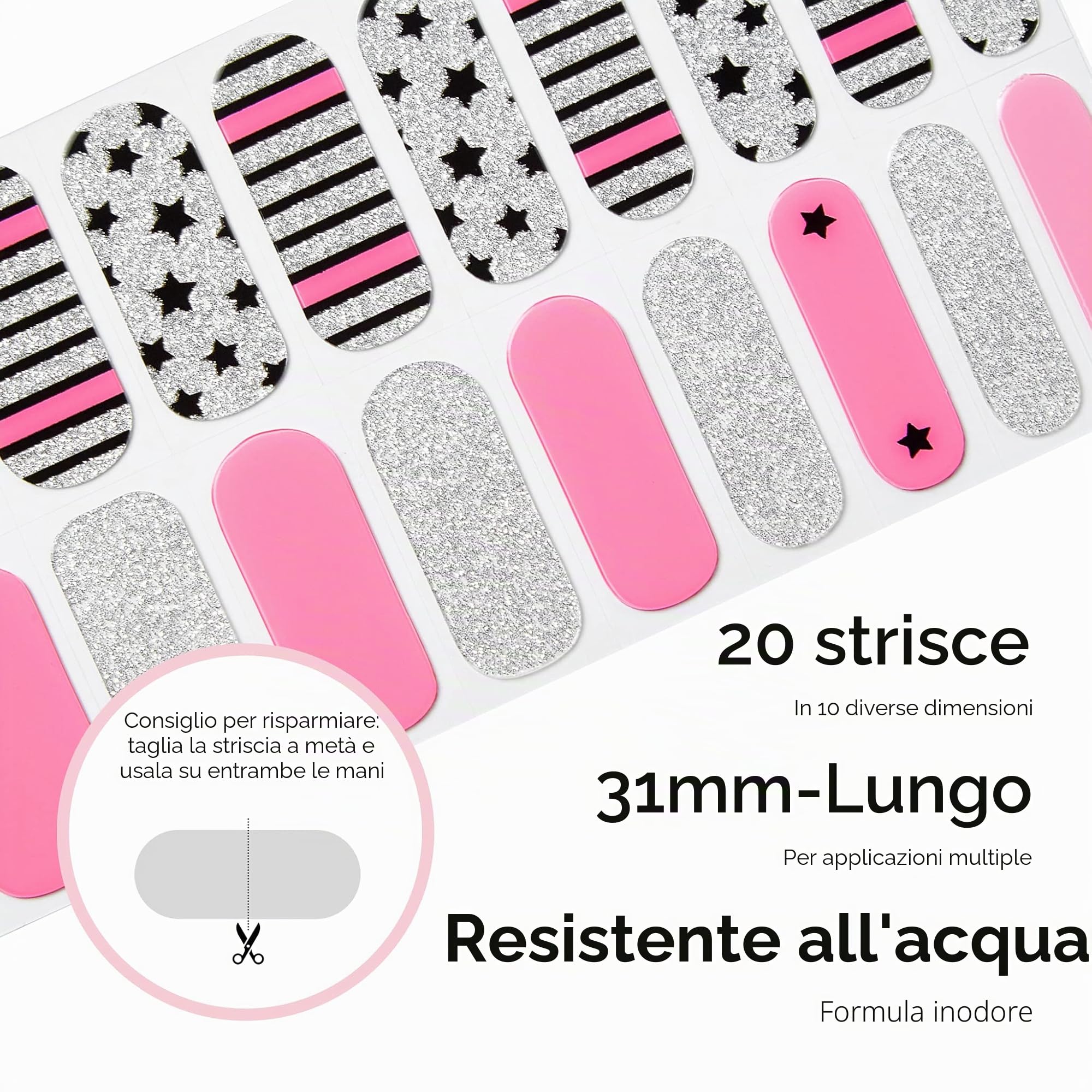 NAILOG Pellicola per Unghie, 20Pcs Nail Stickers Gel Varnish Adesivo Stencil, Smalto Adesivo per Unghie French Manicure Nails Wraps Decorazione DIY per Donne Ragazze, A Rock Song
