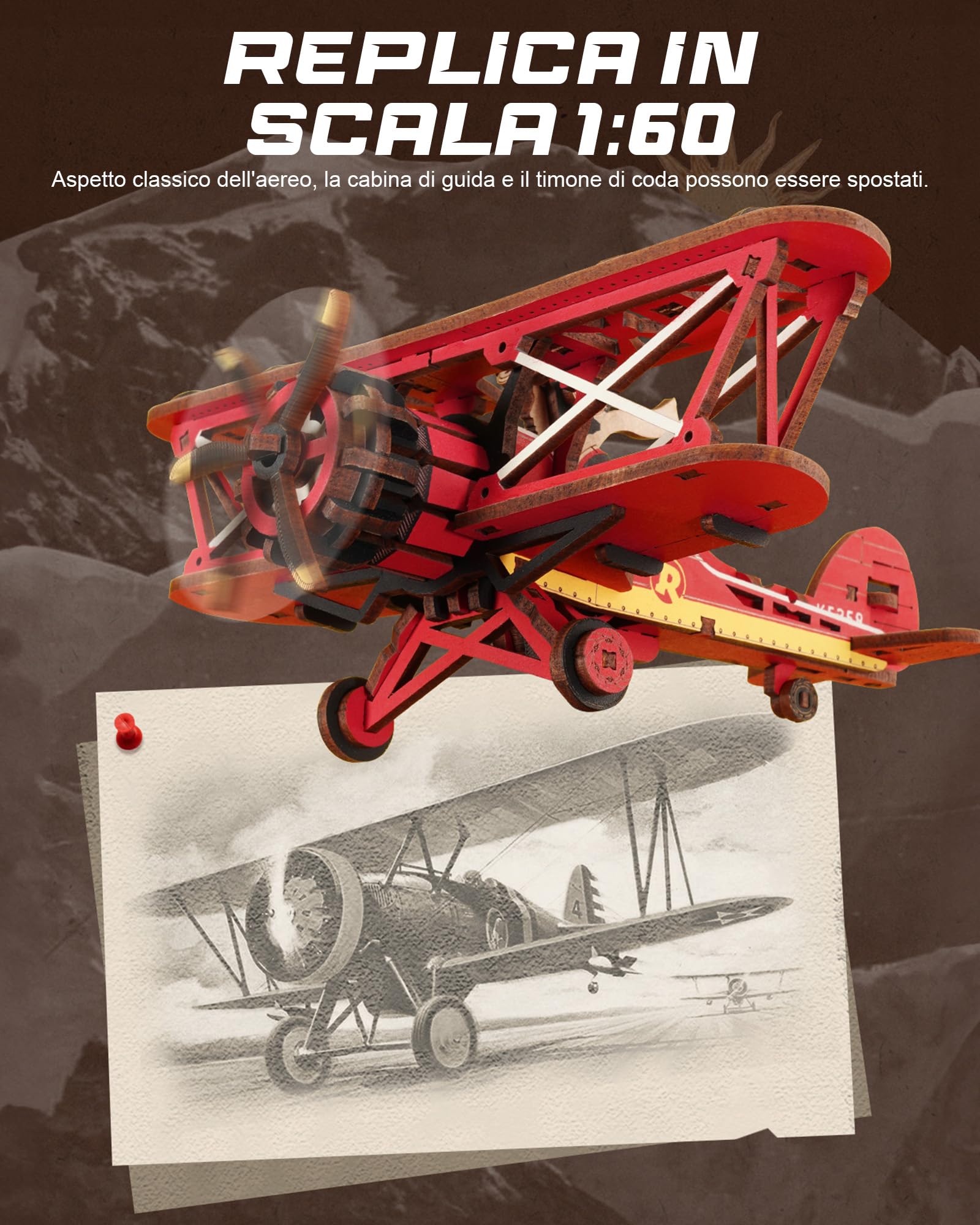 ROKR 3D Puzzle in Legno Aereo, Modellismo da costruire Adulti Capitano del cielo, Oscillazione Gravitazionale Decorazione, Regali per adulti e bambini, Sky Captain MCD01