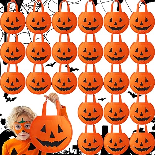 Cunno 24 bolsas de recuerdo de fiesta de Halloween de 11.8 x 9.8 pulgadas, bolsas de calabaza, cara de calabaza, bolsa de regalo con asas, bolsas de