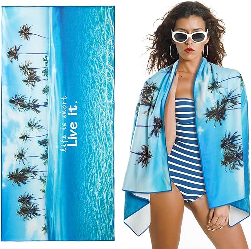 Vimorco Toalla de playa azul, toalla de piscina de gran tamaño de 30 x 60 pulgadas, toalla de baño de microfibra absorbente súper suave para