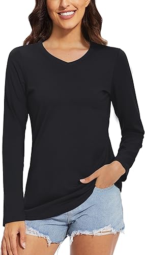 TACVASEN Long Sleeve Shirts for Womens Casual Tops V-Neck Shirts Soft Tee Shirts V Neck T Shirts Cotton Tops