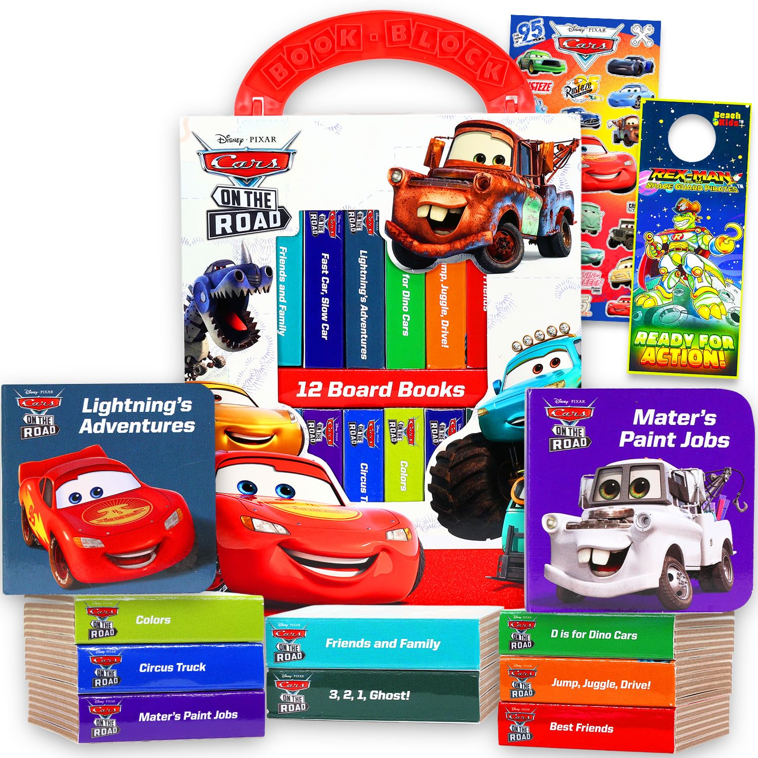 Disney Juego de libros de tablero de Cars para niños pequeños y bebés, paquete con 12 libros de tablero de historias con Lightning McQueen y más libros para niños pequeños