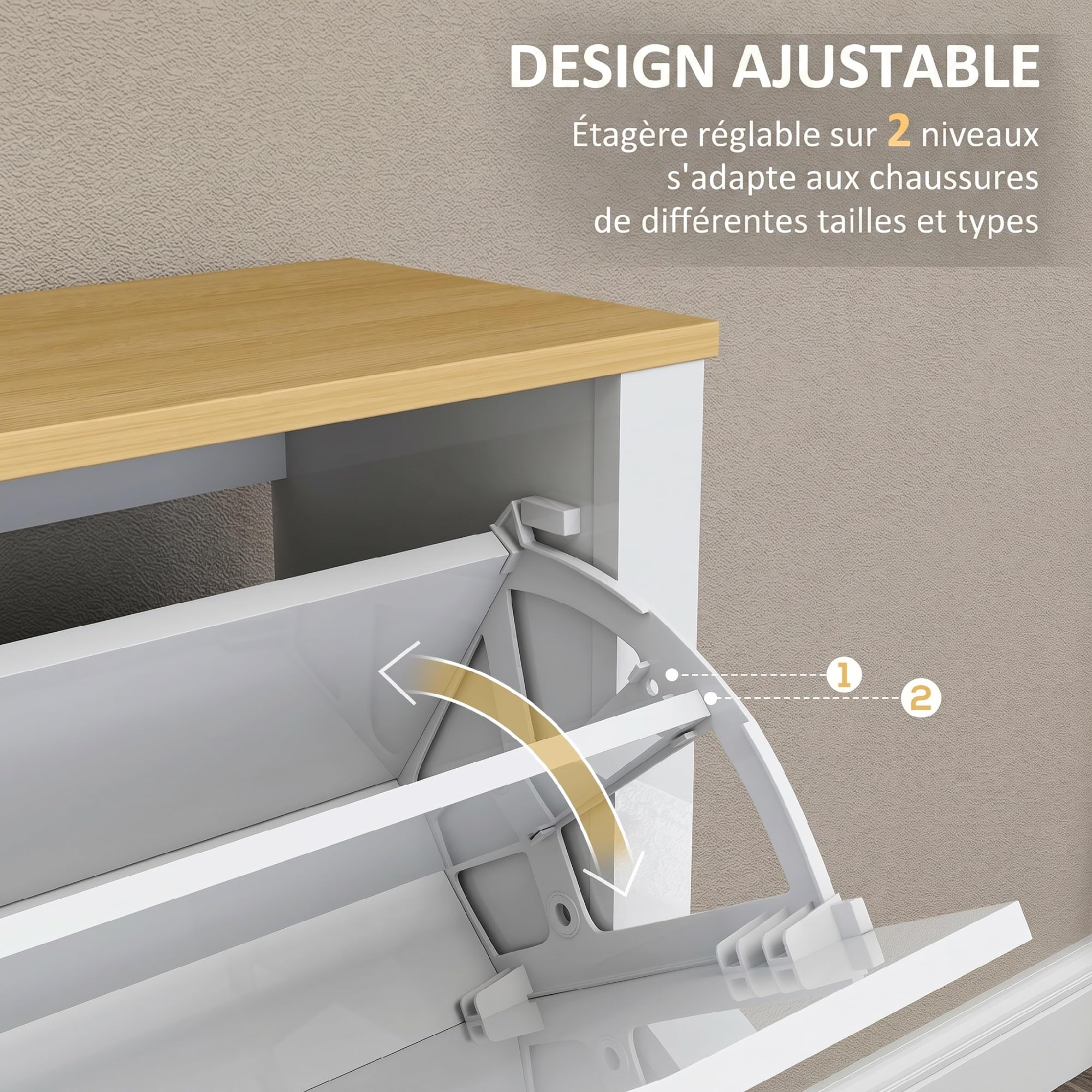 HOMCOM Meuble à Chaussures 4 Tiroirs 105 x 26 x 80 cm Blanc Naturel | Armoire à Chaussures Étroite 16 Paires, Étagères Réglables, Style Moderne, pour Couloir, Entrée,