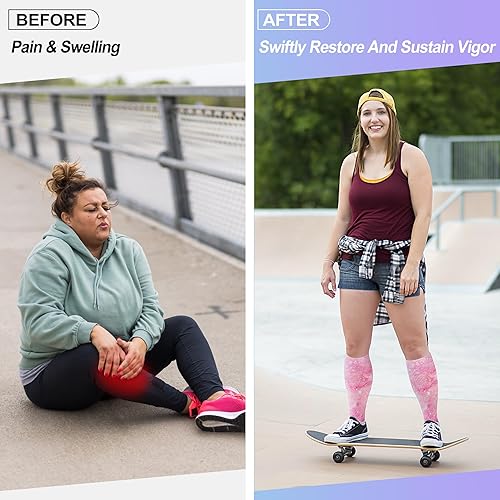 Miniatura 63 de LEVSOX Calcetines de compresión de talla grande para mujeres y hombres, pantorrilla ancha, extra grandes, 15-20 mmHg, hasta la rodilla, calcetines 3