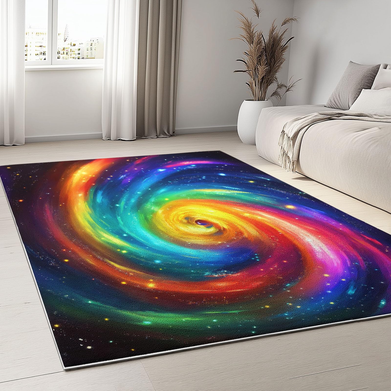 Dywan 120 x 180 cm Można prać w pralce, tęcza, spiralna galaktyka, antypoślizgowy, ultra miękki, flanelowy dywanik do sypialni, salonu i łazienki - łatwy do czyszczenia, krótki włos, kolor