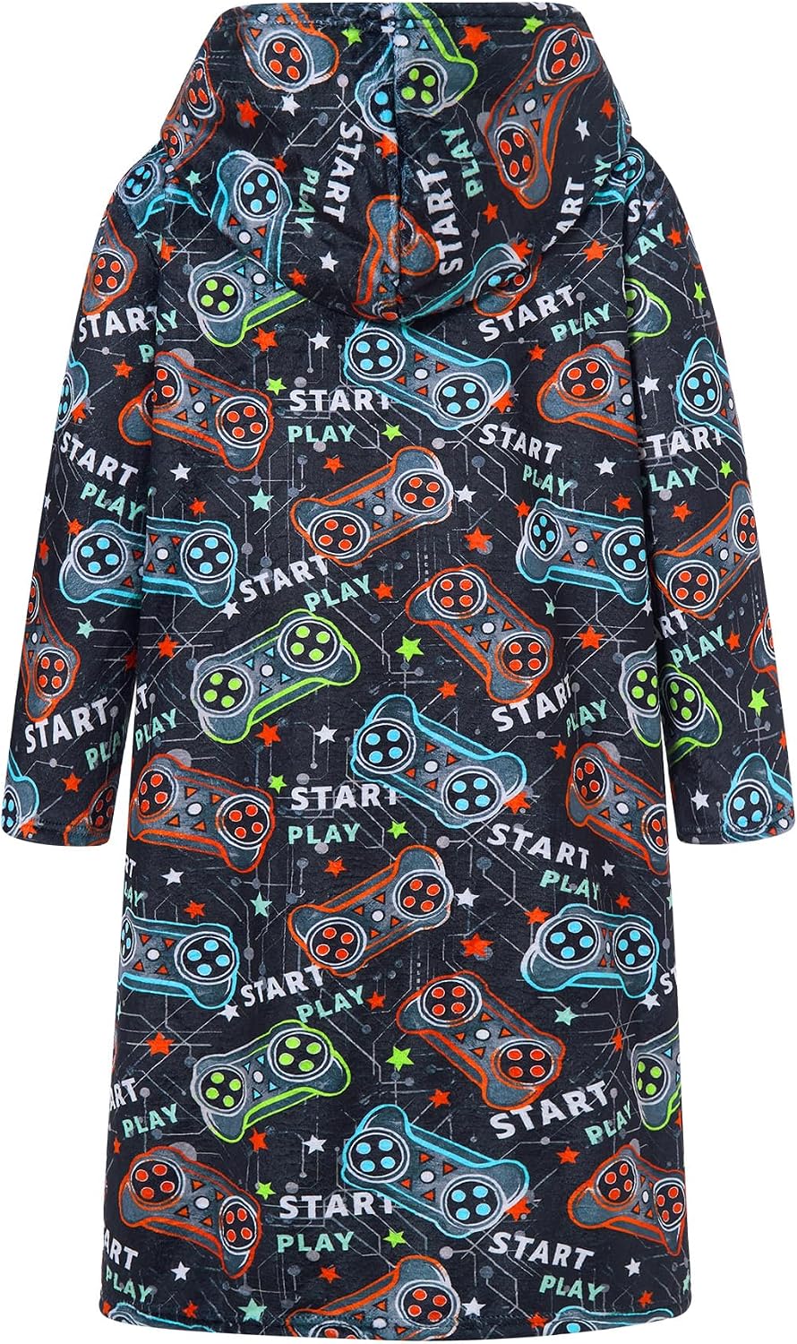 Funnycokid Boys Robe Kids Zip Hooded Soft Bathrobe 7-14 Years