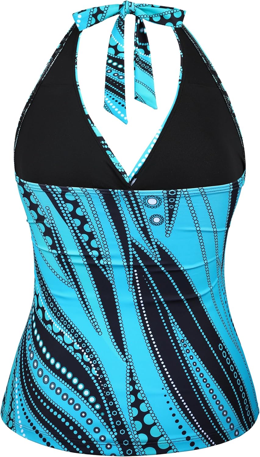 Hilor Women's Underwire Tankini Tops Ruched Tummy Control Bathing Suit Tops Plunge Halter V Neck Swimsuit Twist Swim Top Only - Image 5