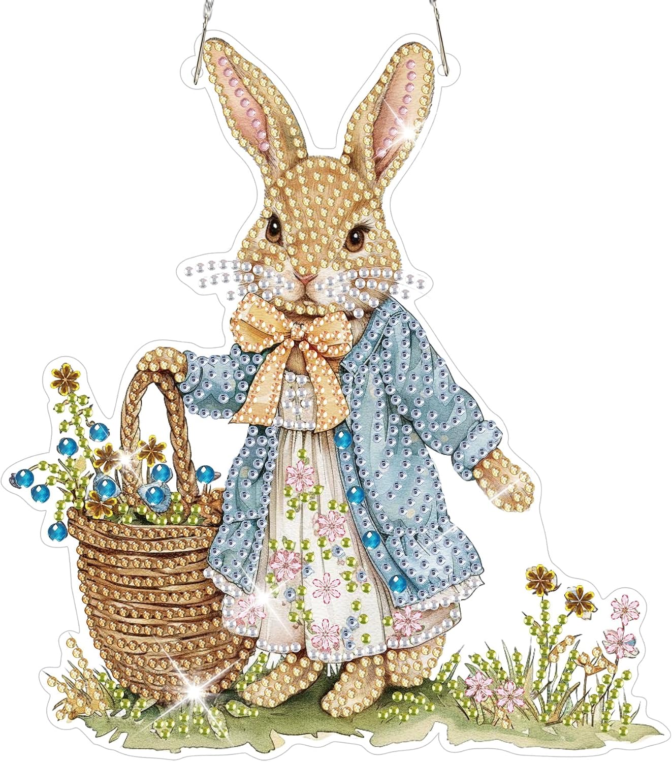 HEIBAGO Bunny Diamond Art Hanging Kits for Adults, Diamond Art Suncatchers Rabbit, 5D Special Shape Diamond Painting Pendant, DIY Window Ornament Gifts for Home Garden Door Wall Decor 8.3 x 8.3 Inch
