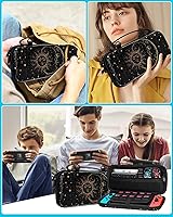 Vista 6 de Funda 9in1 Sun Moon Witchy Switch para Nintendo Switch, fundas de transporte y accesorios de almacenamiento, kit de agarre para pulgar+soporte