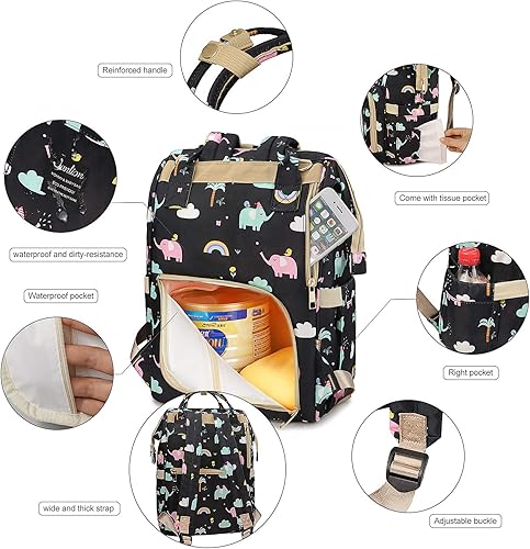 Miniatura 4 de Bolsa de pañales, mochila impermeable para pañales con ganchos + bolsa de pañales sucia independiente, Elefante, Classic