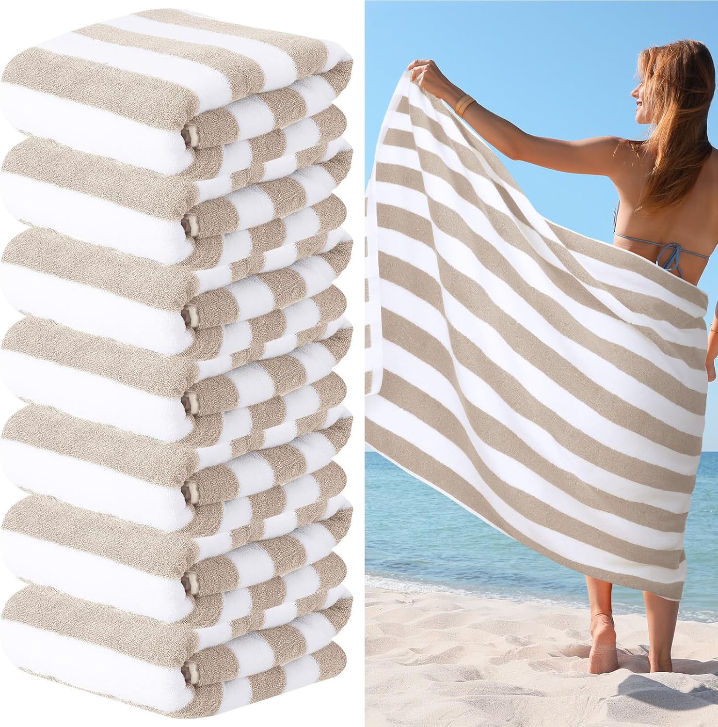 EBOOT 7 Pieces 100% Cotton Pool Beach Towels 30 x 70 Inch Cabana Oversized Basics Turkish Pool Bath for Hotel Swimming Bathroom(Blue)