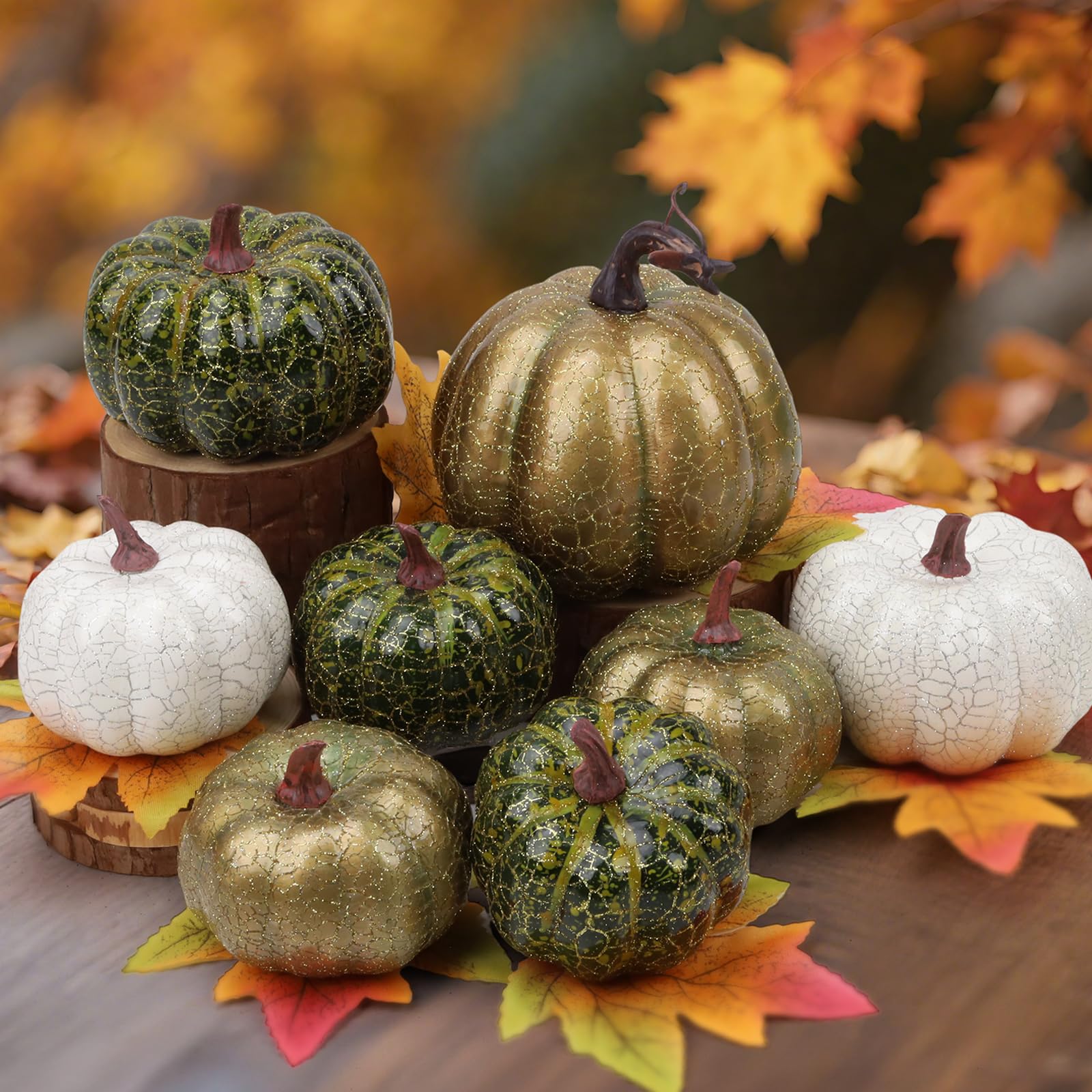 8 Pcs Artificiel Faux Citrouilles Mousse Simulation Automne Récolter Légume Modèle Cuisine Halloween Décoration - Couleur aléatoire