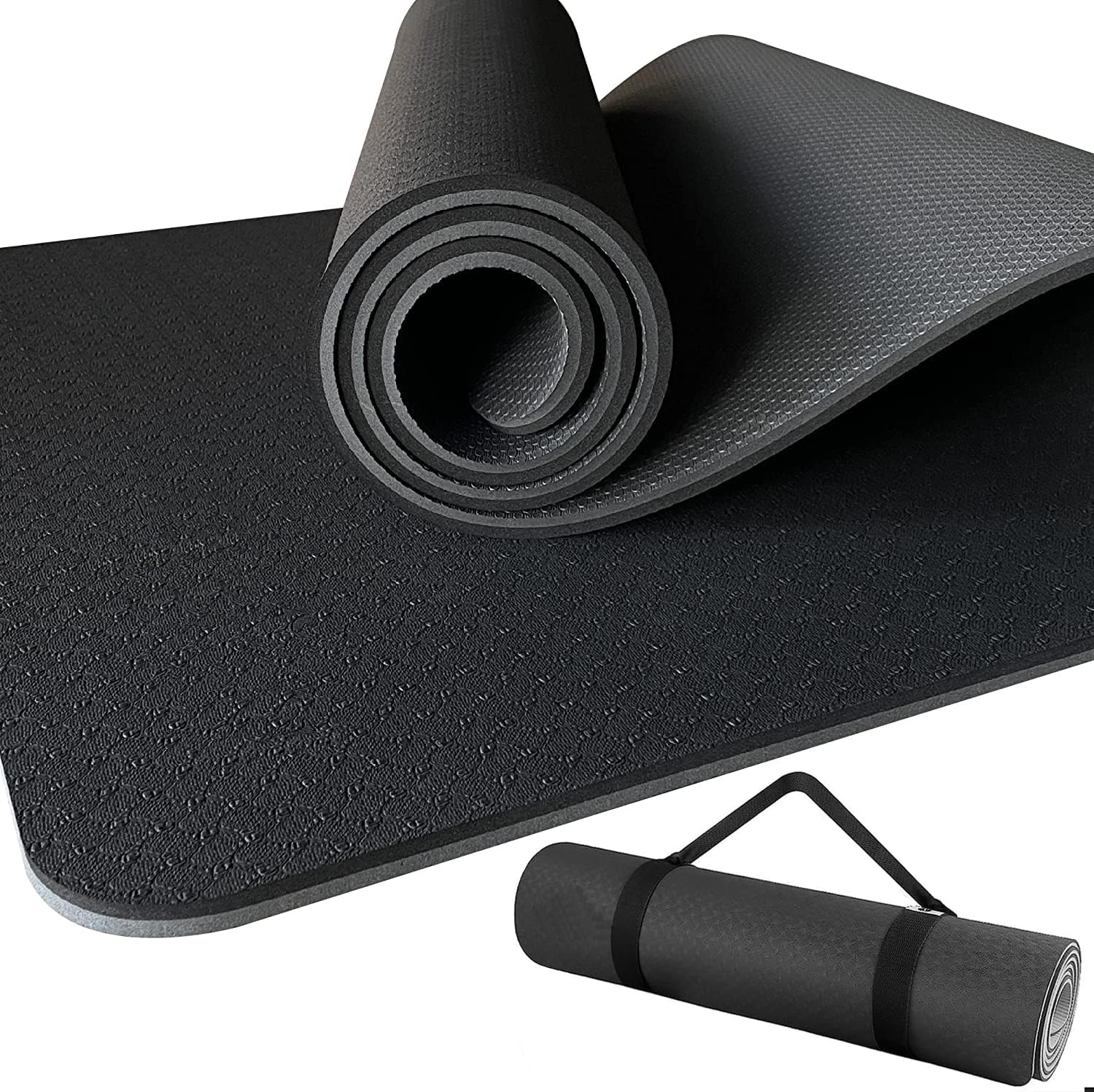 Extra Thick Yoga Mat Eco Friendly TPE Exercise Mat, 8mm, L183x W61cm All-Purpose Workout Mat, Pilates Mat with Carrying Strap TPE Yoga Mats Indoor Outdoor Floor Exercises