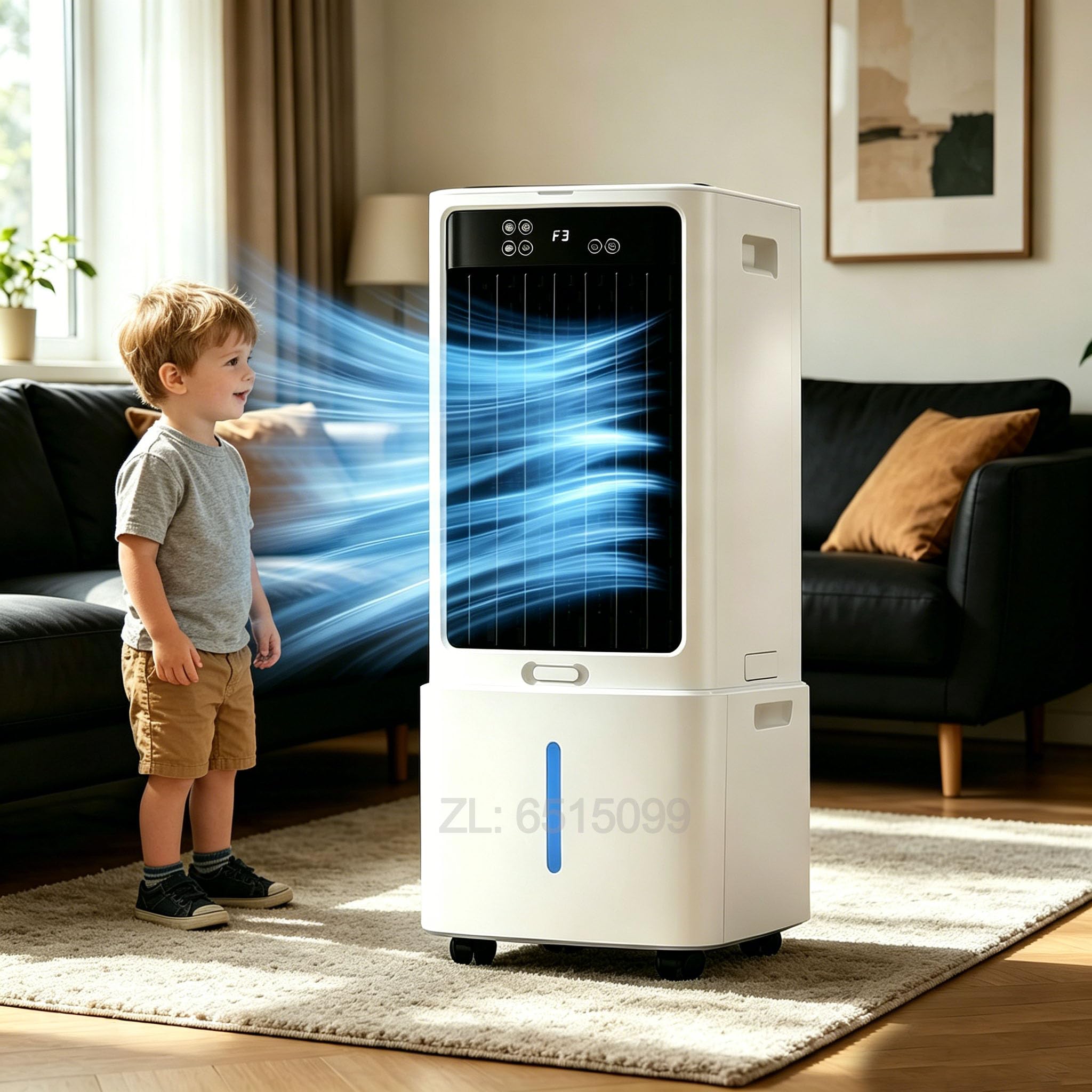 Condizionatore Portatile, 12L Umidificatore Ambiente, Ventilatore, Raffrescatore d'Aria, Serbatoio Acqua con Indicatore, Pannello di Controllo Touch, Tre Livelli di Velocità - Bianco
