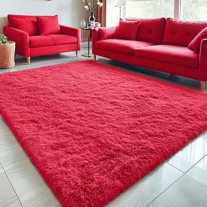 OLANLY 5x8 Machine Washable Large Area Rugs for Living Room, Bedroom, Soft Fluffy Shaggy Bedside Rug, Indoor Floor Carpet for Kids Girls and Boys, Dorms, Nursery, Home Decor Aesthetic, Red