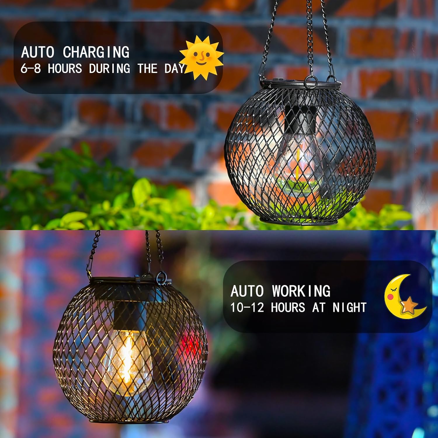 Outdoor Solar Pendant Light Patio Portable Garden Ambiance Outdoor Camping Lights (Black, 2Pcs)