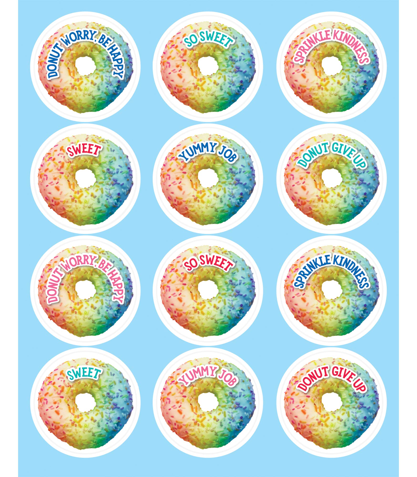Schoolgirl Style - Industrial Café | Rainbow Donuts Shape Stickers, Motivational Décor, 72 Pack