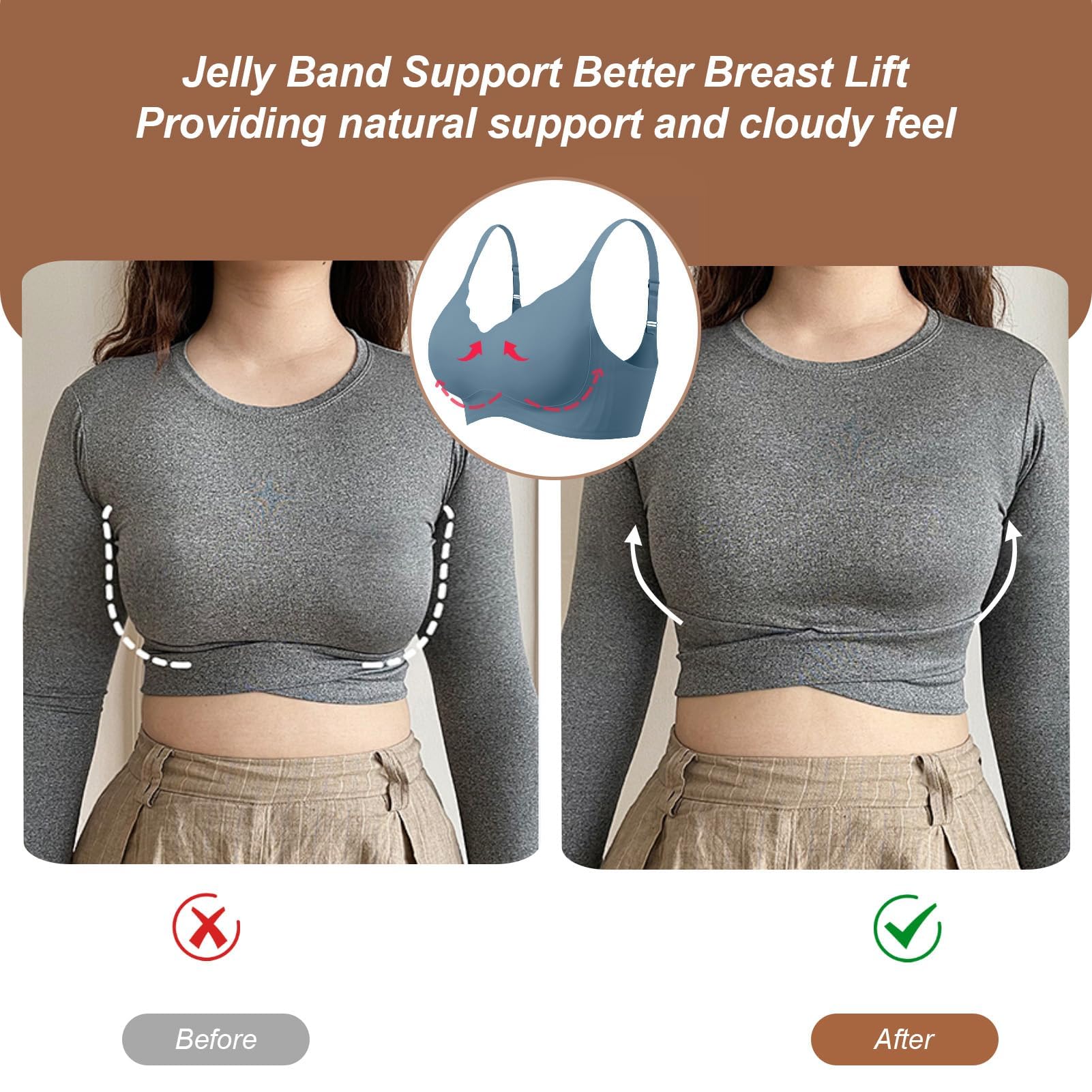 OEAK Reggiseno Senza Ferretto Push Up Reggiseno Senza Cuciture con Imbottitura Rimovibile Reggiseno con Spalline Regolabili Bralette Donna Comodo Morbido