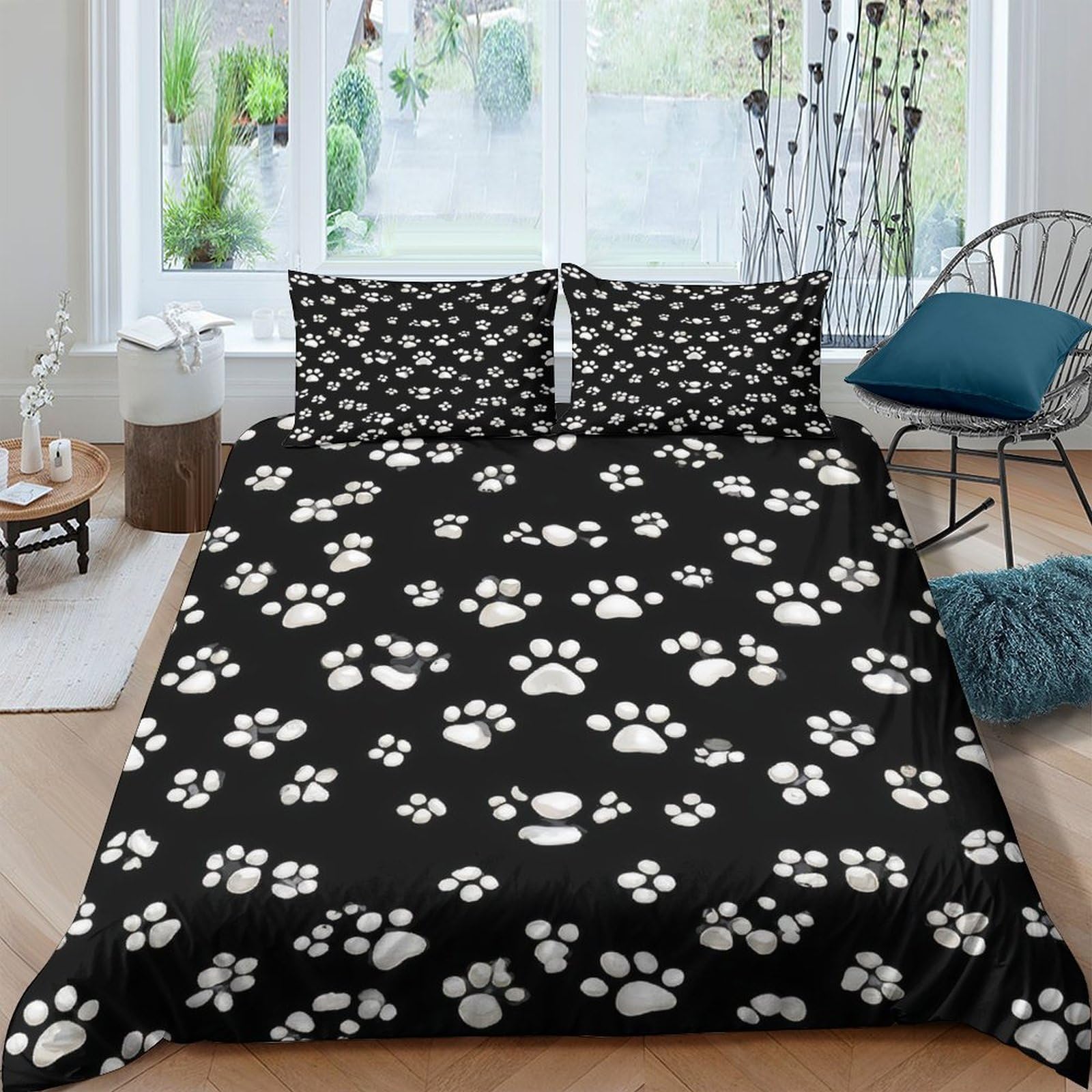 Ctjqhvkz Style-1 3D Printed Black Paw Print Fitted Sheet Microfiber Bed Cover For Bedroom Guestroom Anti-Slip Machine Washable Single（135X200cm）
