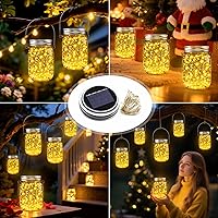Vista 8 de ZNYCYE Luces solares en tarro de masón para exteriores, paquete de 12 30 luces LED de luciérnaga, tapas solares para tarros de masón, tiras de luces