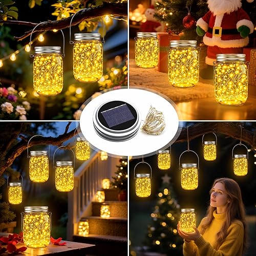 Miniatura 8 de ZNYCYE Luces solares en tarro de masón para exteriores, paquete de 12 30 luces LED de luciérnaga, tapas solares para tarros de masón, tiras de luces