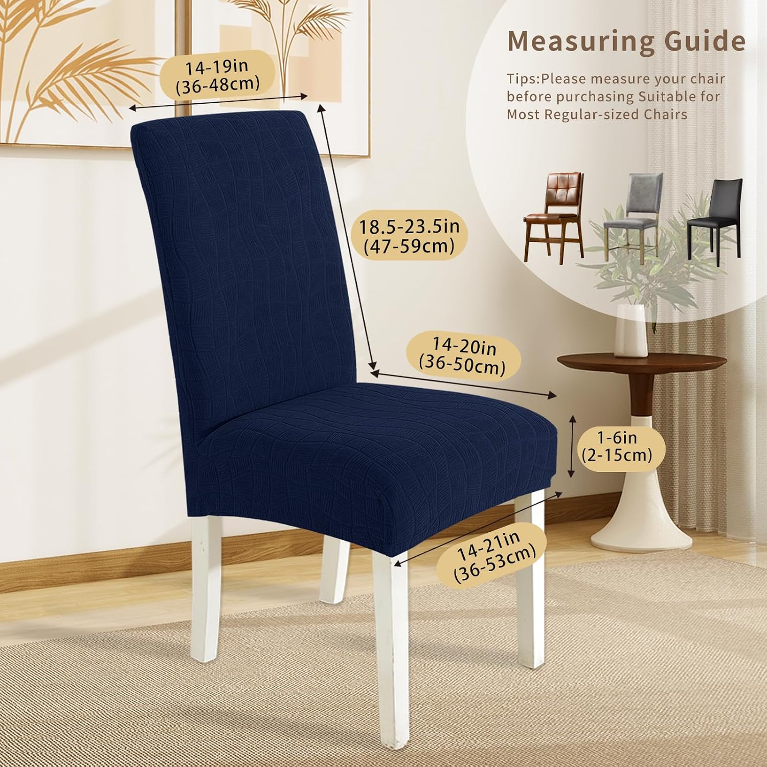 MAXIJIN Waterproof Chair Covers for Dining Chairs Set of 6, Stretch Jacquard Dining Room Chair Cover Removable Washable Parson Chairs Seat Slipcover for Home, Kitchen, Banquet (Navy Blue)