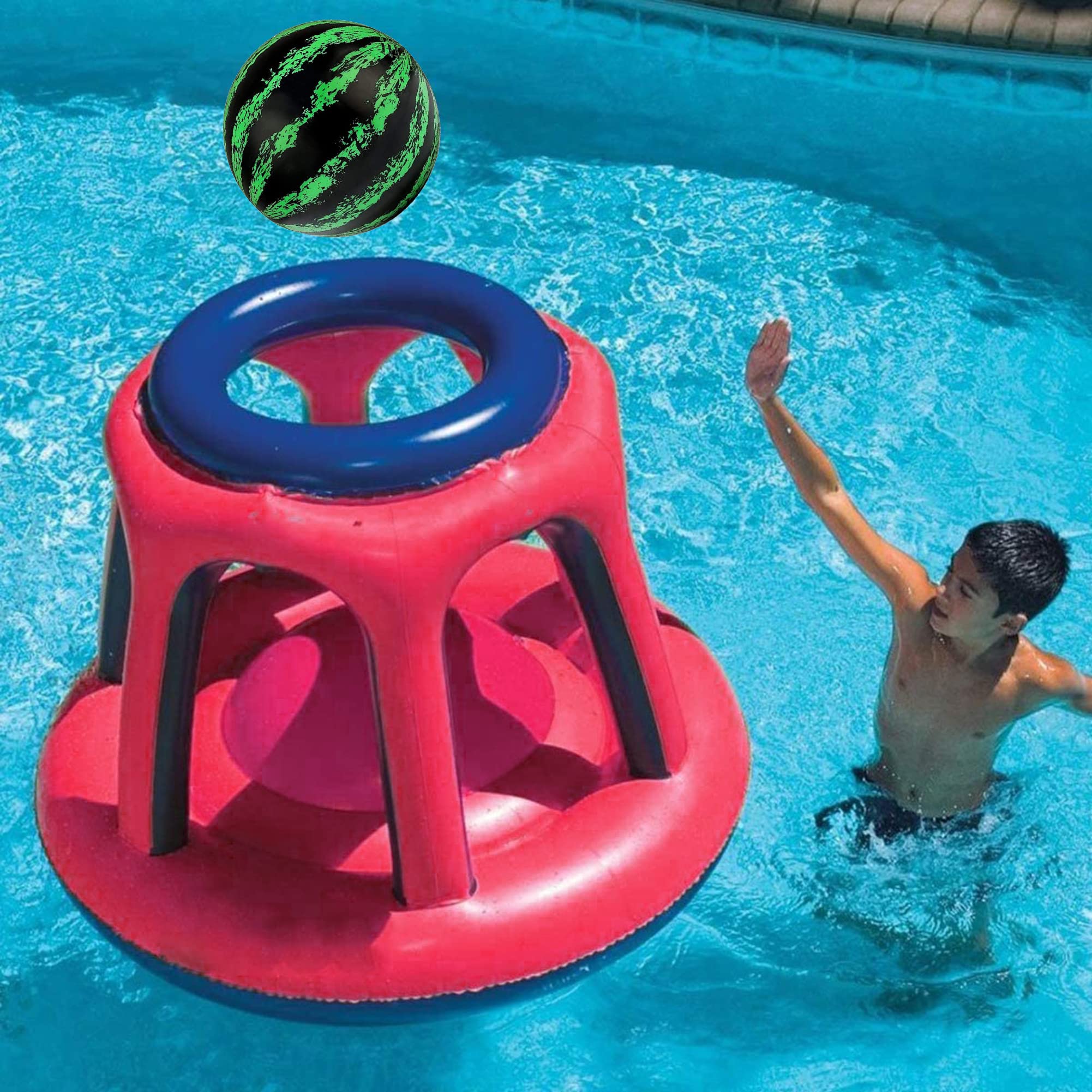 Jeu De Lancer De Balle Piscine - Anneau Flottant EVA Avec 10 Balles Rayées - Pour Plage, Piscine, Extérieur