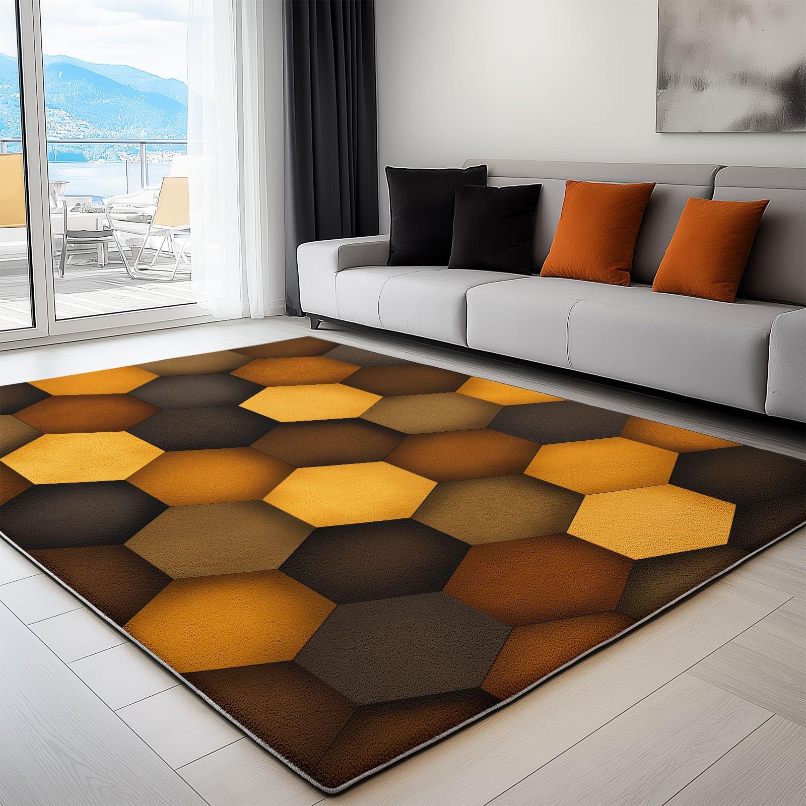 Tapis de chambre moderne jaune nid d'abeilles pour pieds douillets