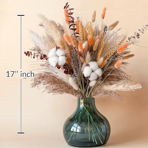 Miniatura 3 de Ramo de flores secas de otoño, decoración de otoño bohemia con hierba de pampas, algodón y colas de conejo naranja, arreglo floral de otoño para el