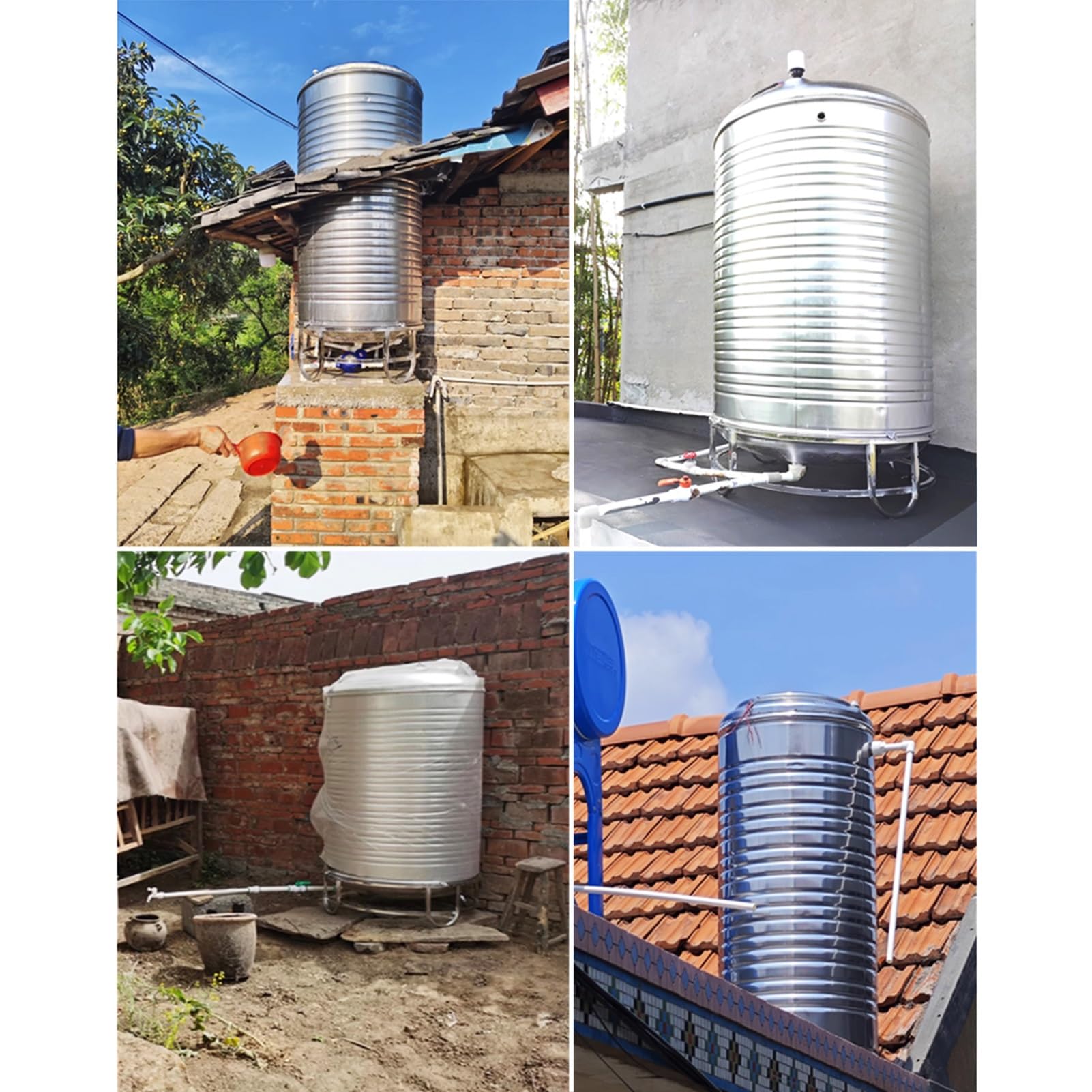 Serbatoio di stoccaggio dell'acqua dell'acciaio inossidabile, contenitore verticale con lo sbocco per l'irrigazione del giardino all'aperto