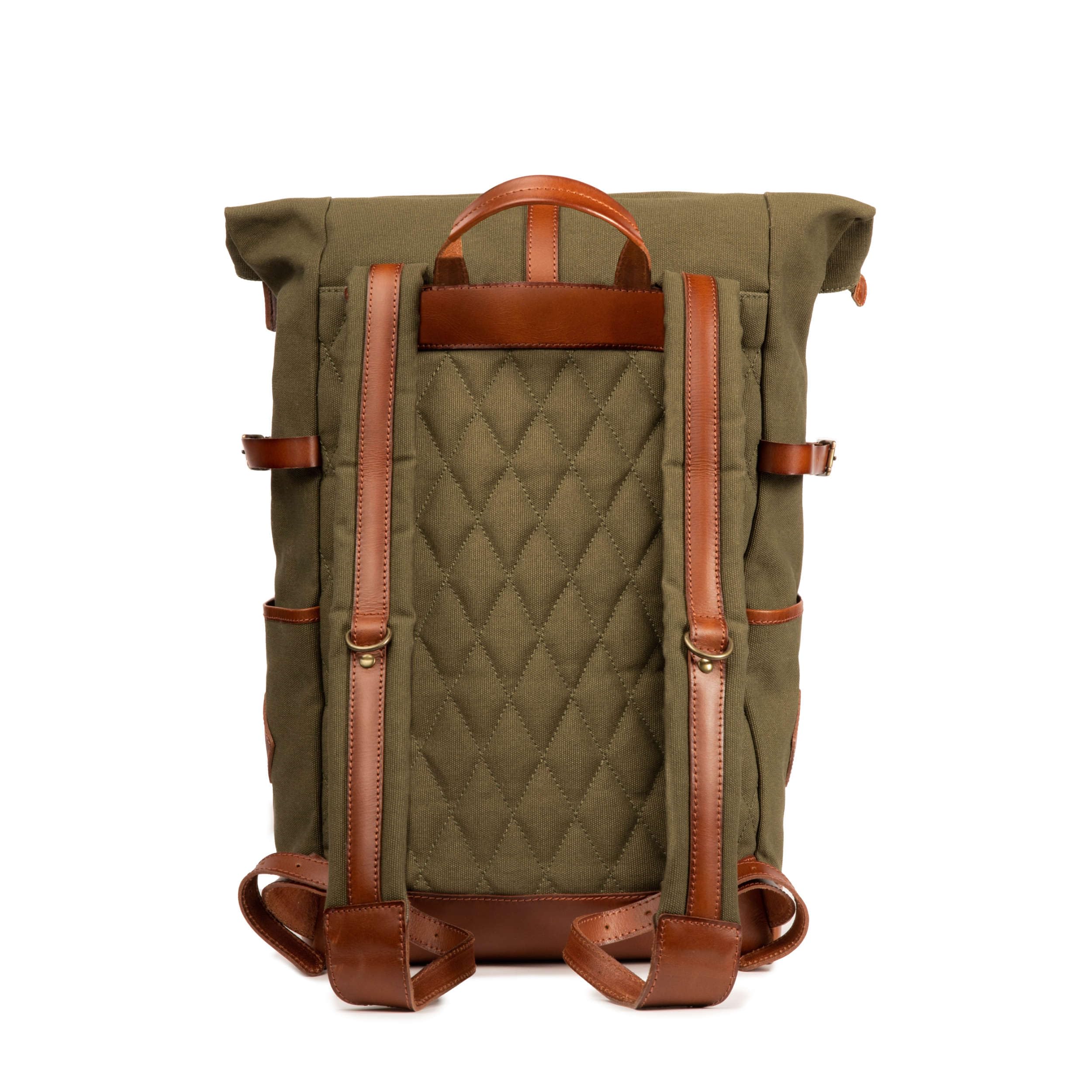 DRAKENSBERG Zaino rolltop in tela e pelle 'Wyatt' scomparto per portatile 15", vintage, per donne, uomini, 20-30L - Verde-Oliva, DR00106