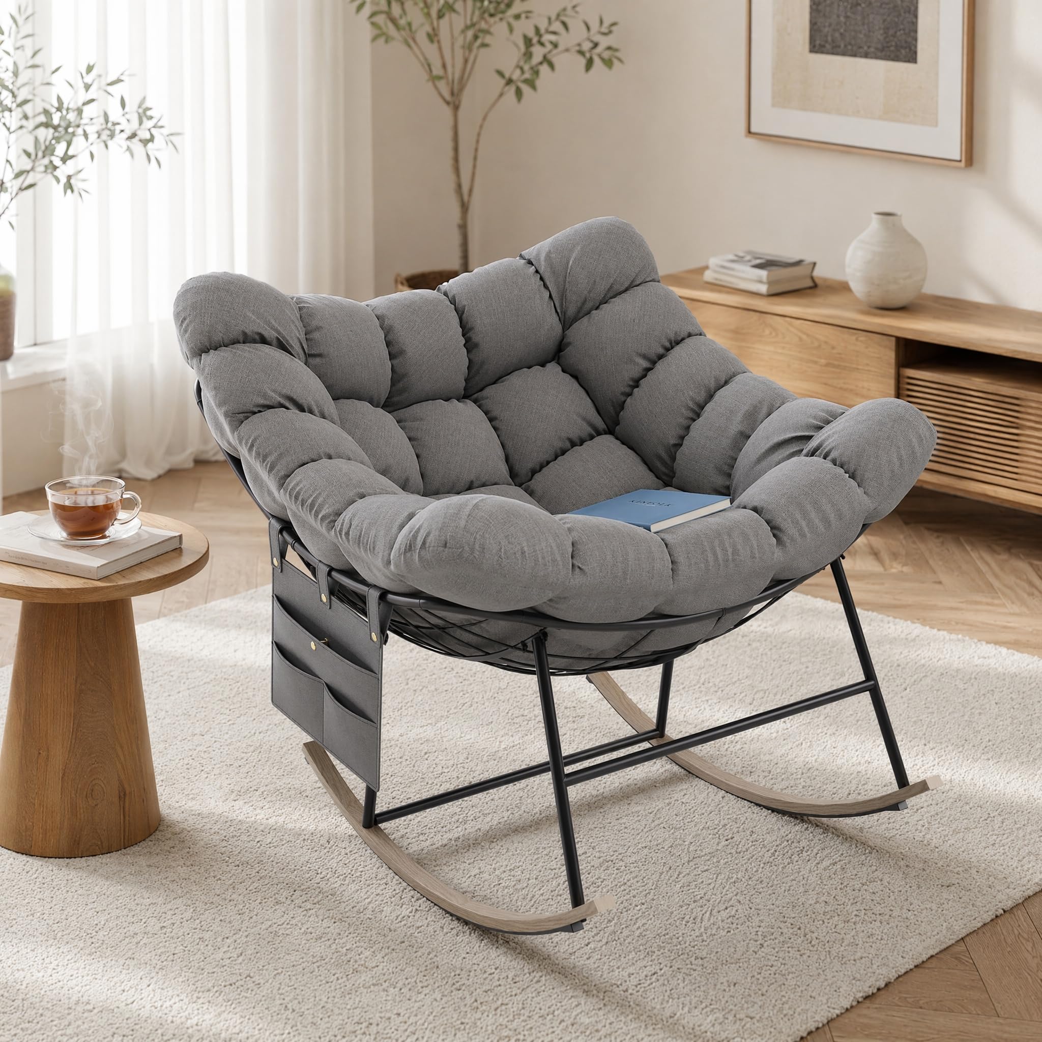Fauteuil a Bascule Grand Extérieur avec Poche Latérale pour Salon, Jardin